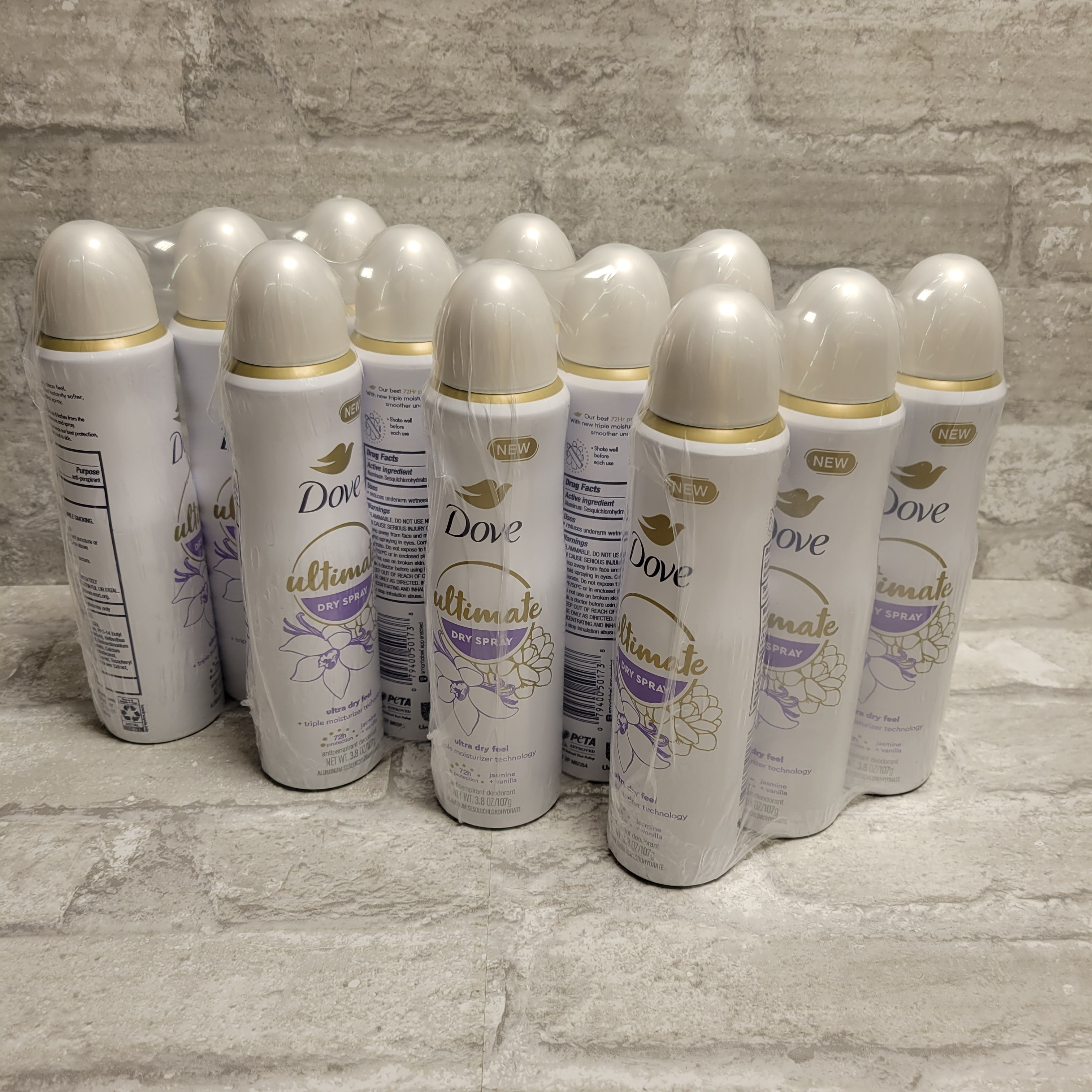 Dove Ultimate Antiperspirant Deodorant Dry Spray Jasmin & Vanilla 3.08oz, 12 Pk (8035449077998)