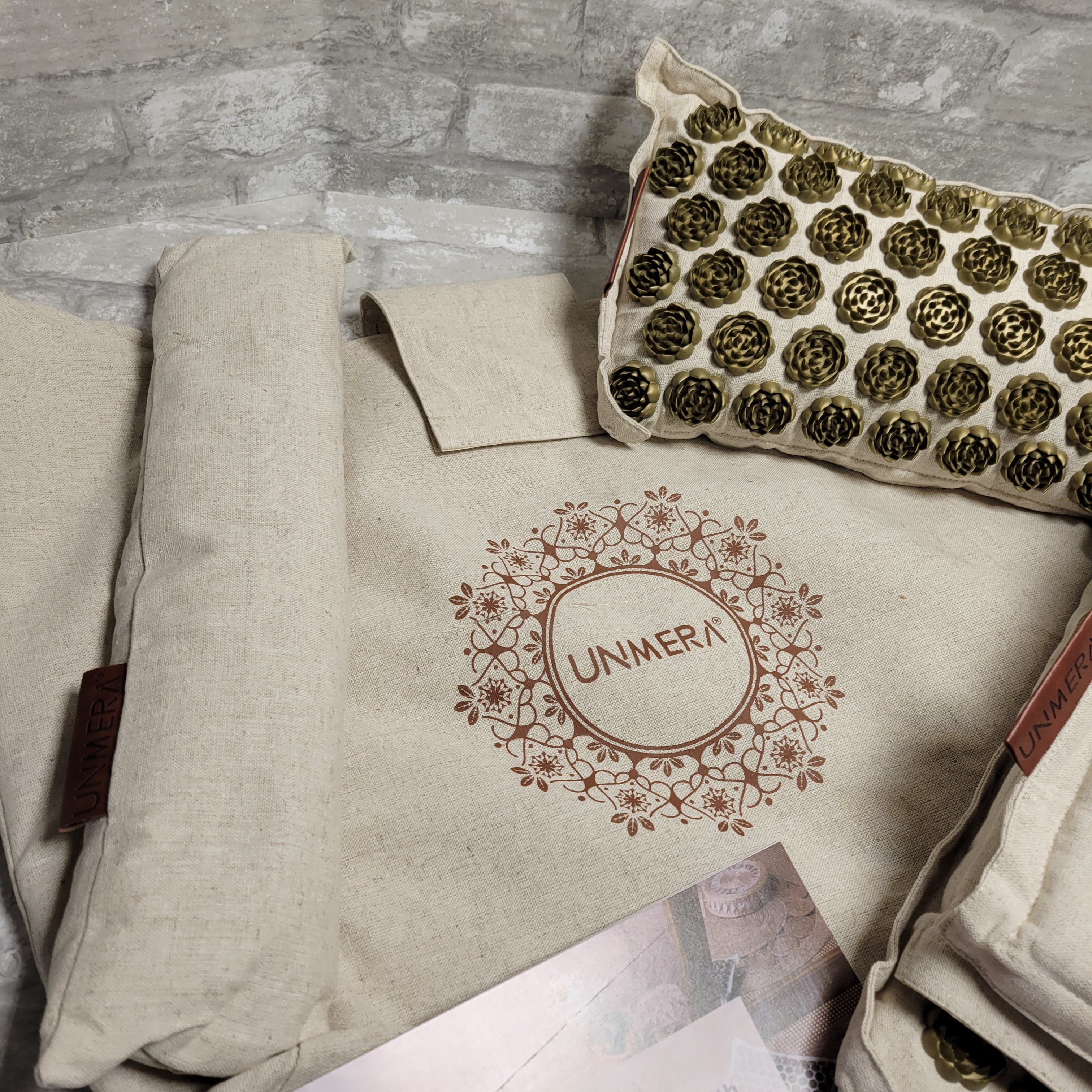 UNMERA Acupressure Mat & Pillow 5 pc Set Natural Eco Linen&Coconut Fiber Filling (8051861717230)