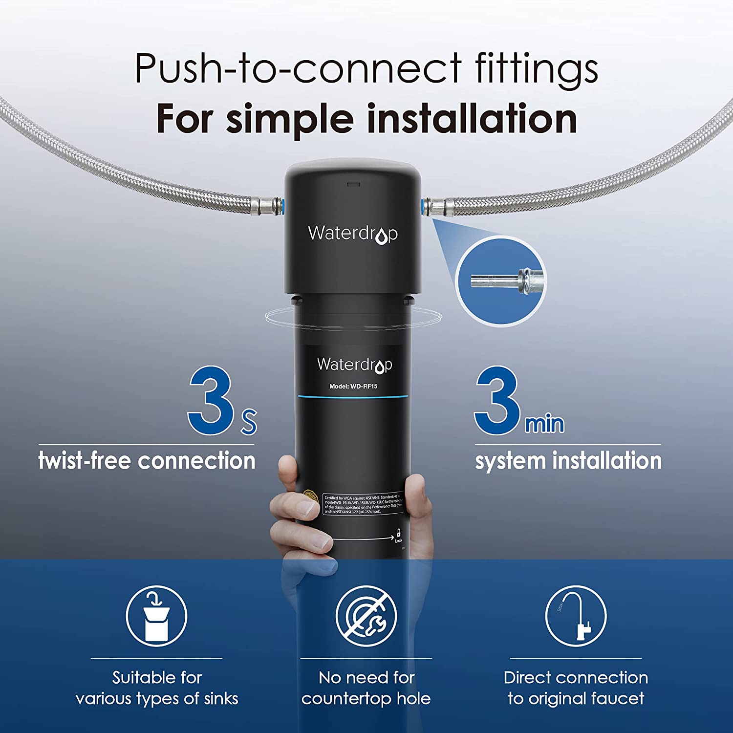 Waterdrop 15UA Under Sink Water Filter, NSF/ANSI Certified 16K Gallons (7333408899310)
