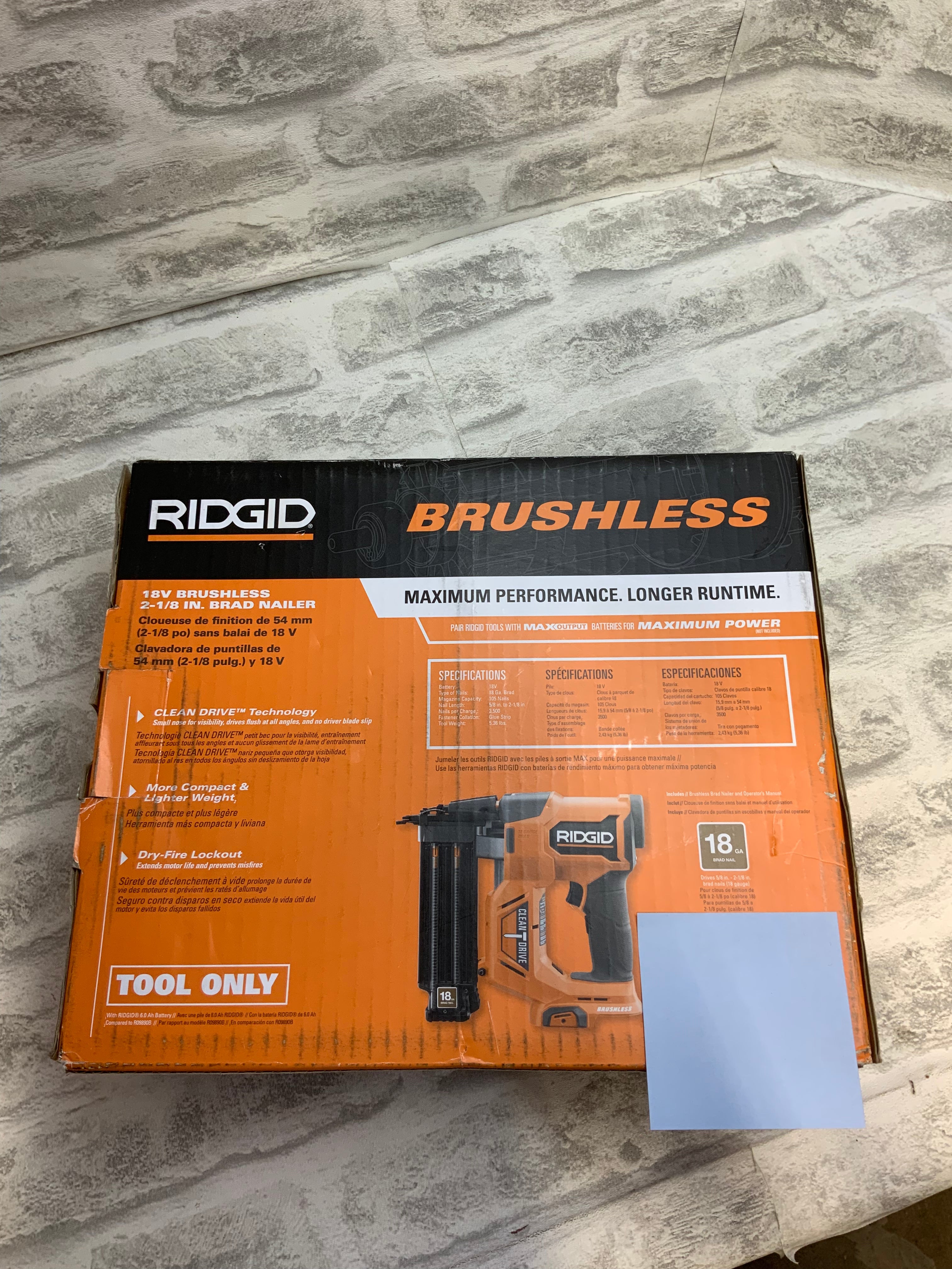 RIDGID 18V Brushless Cordless 18-Gauge 2-1/8 in. Brad Nailer (Tool Only) (7594237231342)