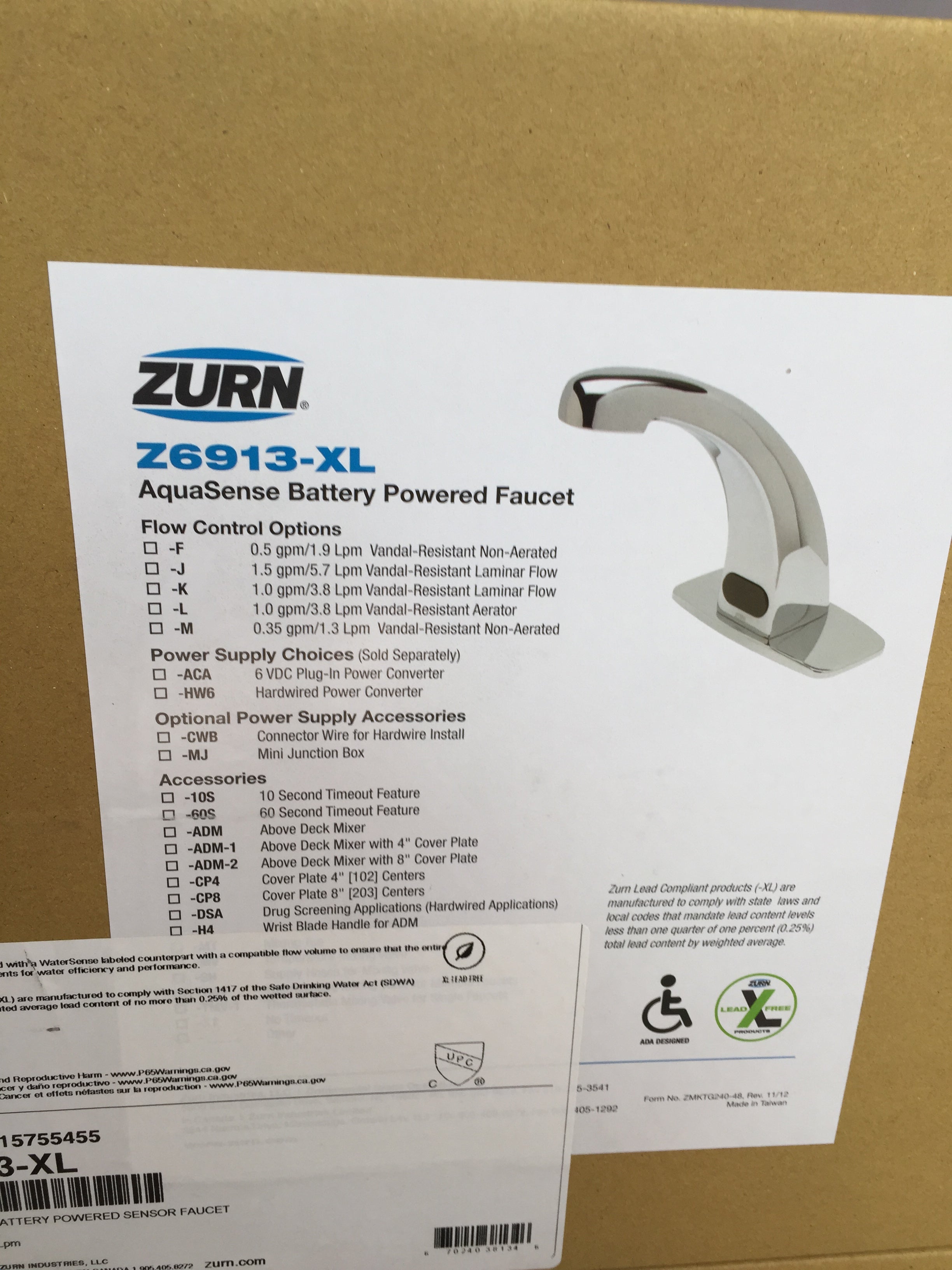 Zurn Z6913-XL Batter Powered Single Hole XL Faucet *NEW* FREE SHIPPING (8141299876078)