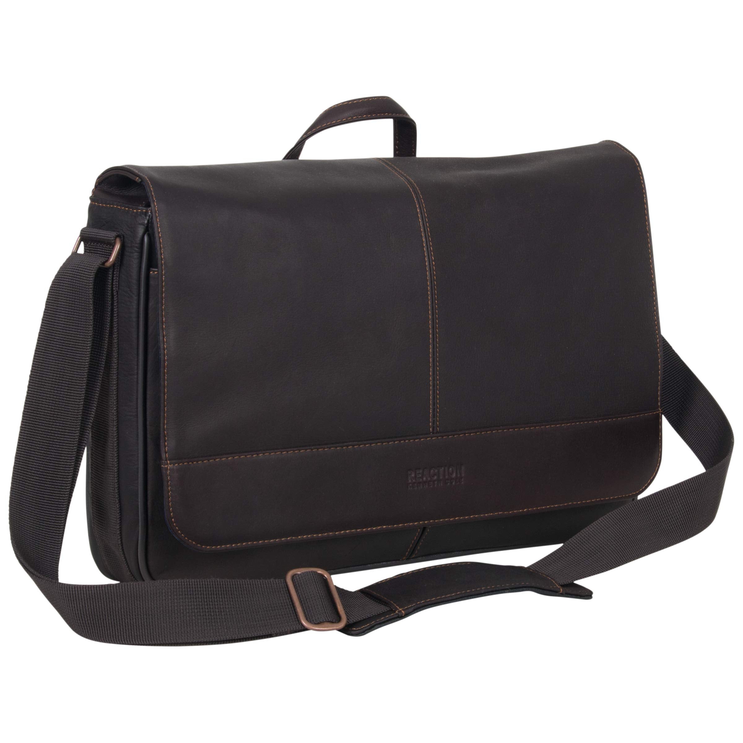 Kenneth Cole Reaction Come Bag Soon - Colombian Leather Laptop & iPad Messenger, Brown (7763051348206)