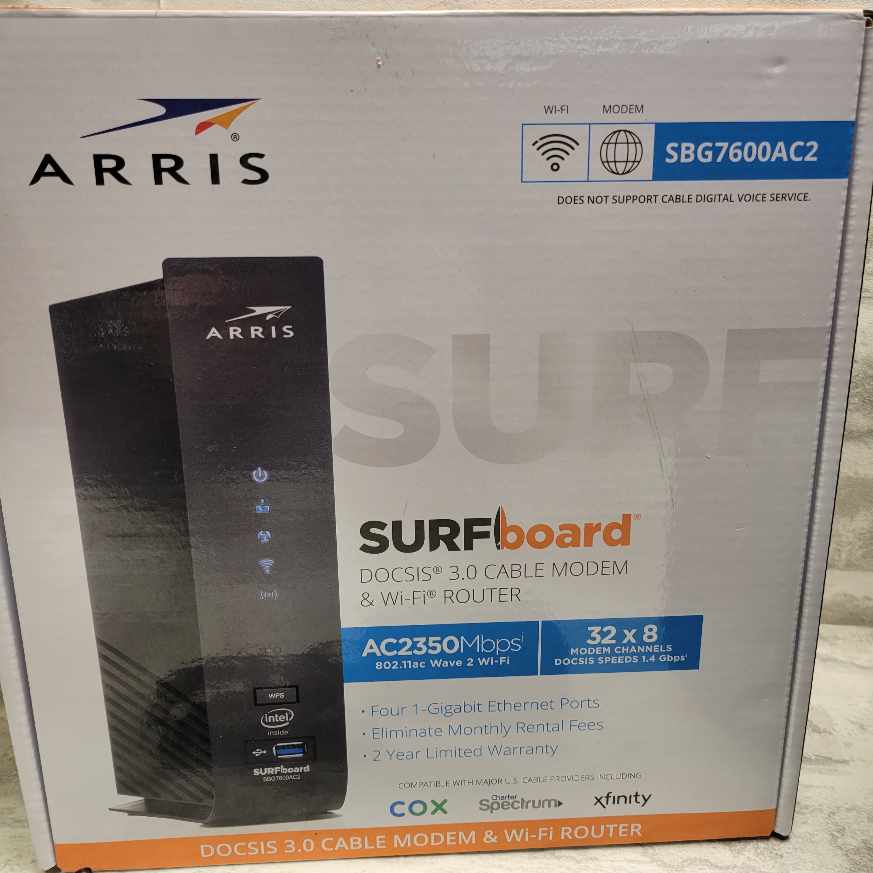 ARRIS SURFboard SBG7600AC2 DOCSIS 3.0 Cable Modem & AC2350 Wi-Fi Router (7609151095022)