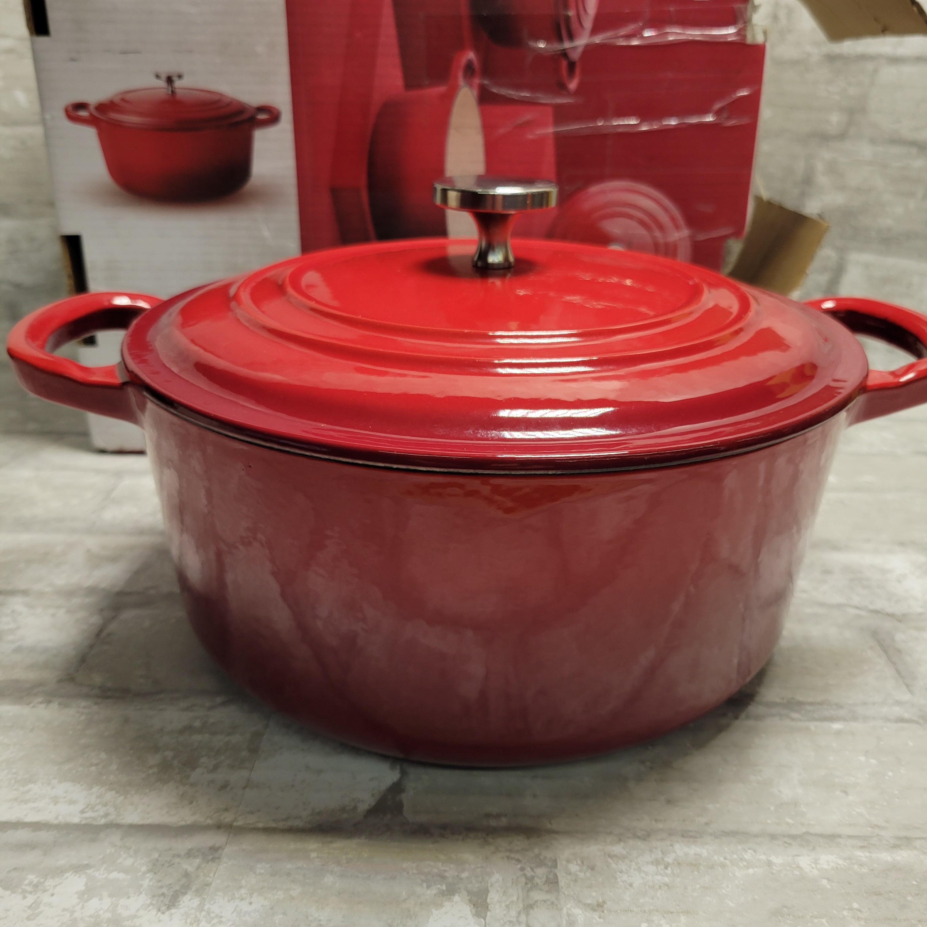 4.5 Quart Enamel Cast Iron Dutch Oven w/ Loop Handles, Enamel Stockpot Lid, Red (8038502301934)