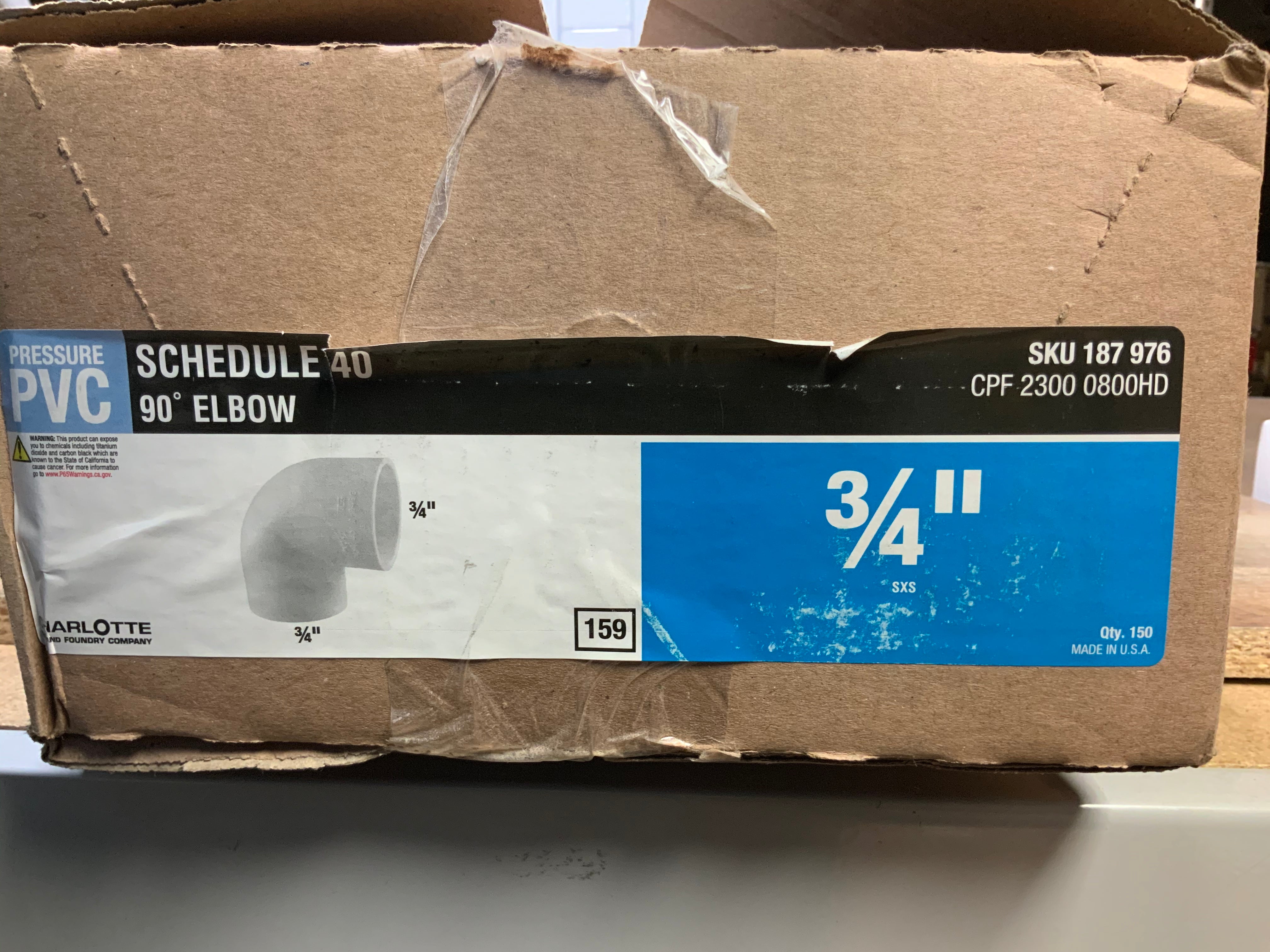 3/4 in. PVC Schedule. 40 90 S x S Elbow Fitting (7464434073838)