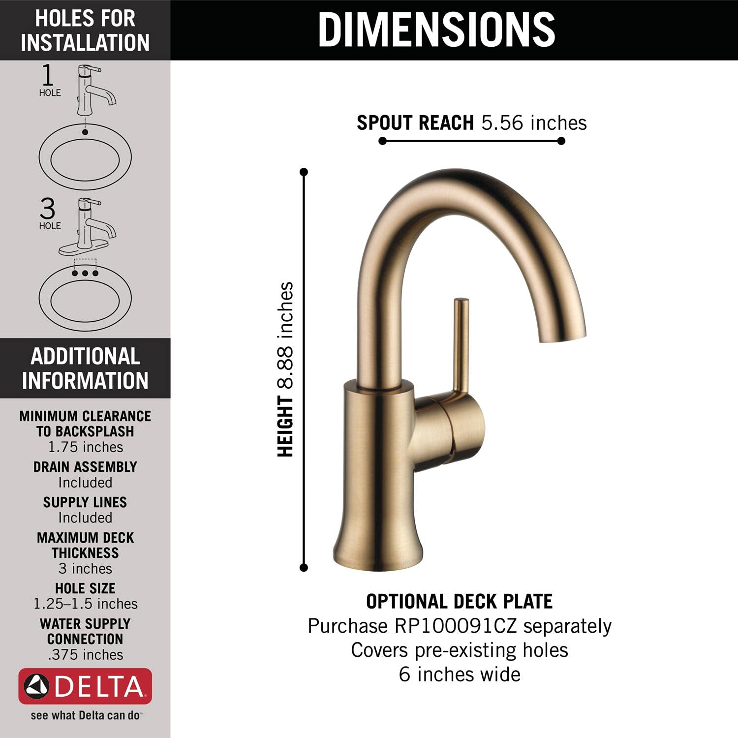 Delta Trinsic Single Hole Bathroom Faucet, Champagne Bronze 559HA-CZ-DST (7649970913518)