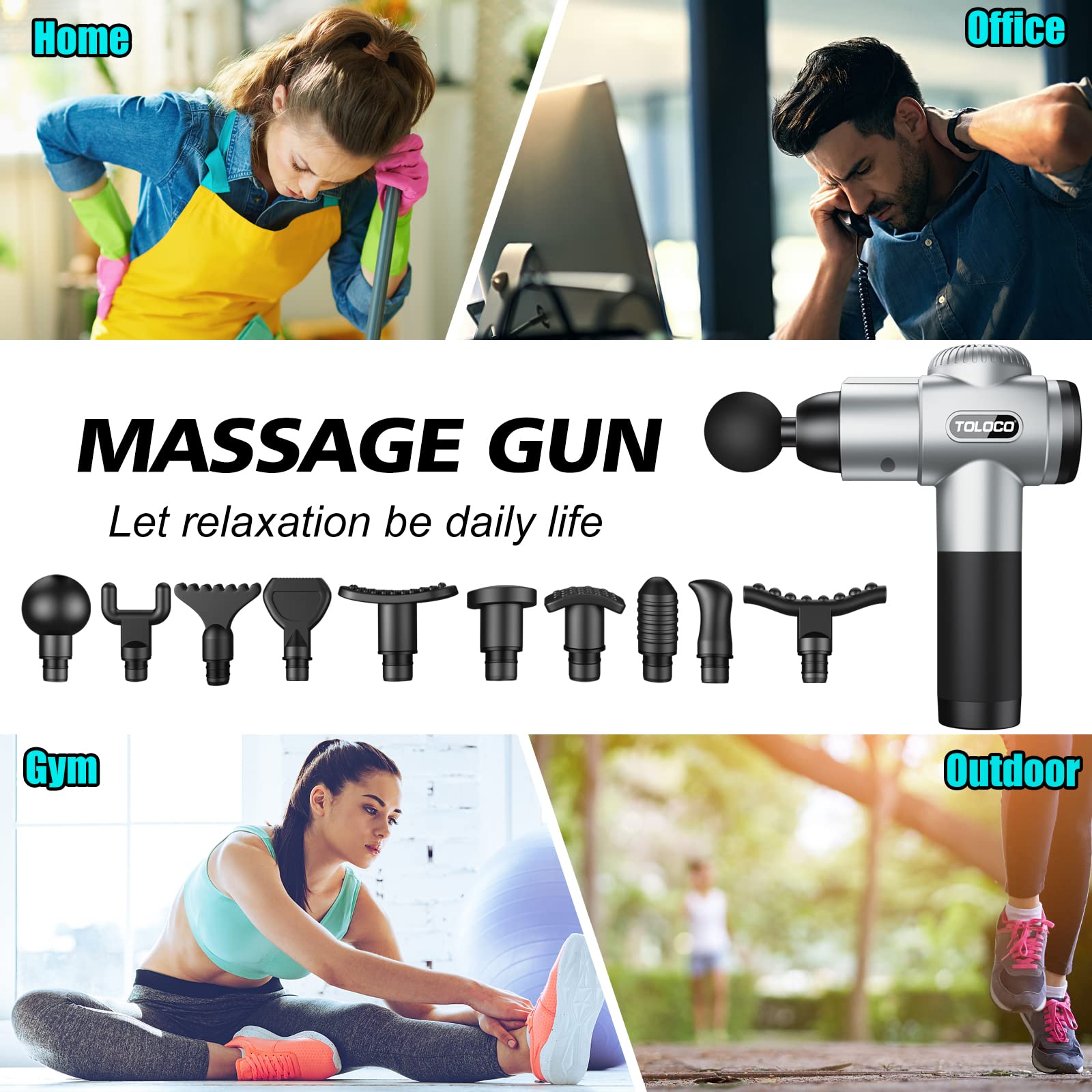 TOLOCO Percussion Handheld Deep Tissue Massager- EM26 Silver *SEALED* (7895003955438)