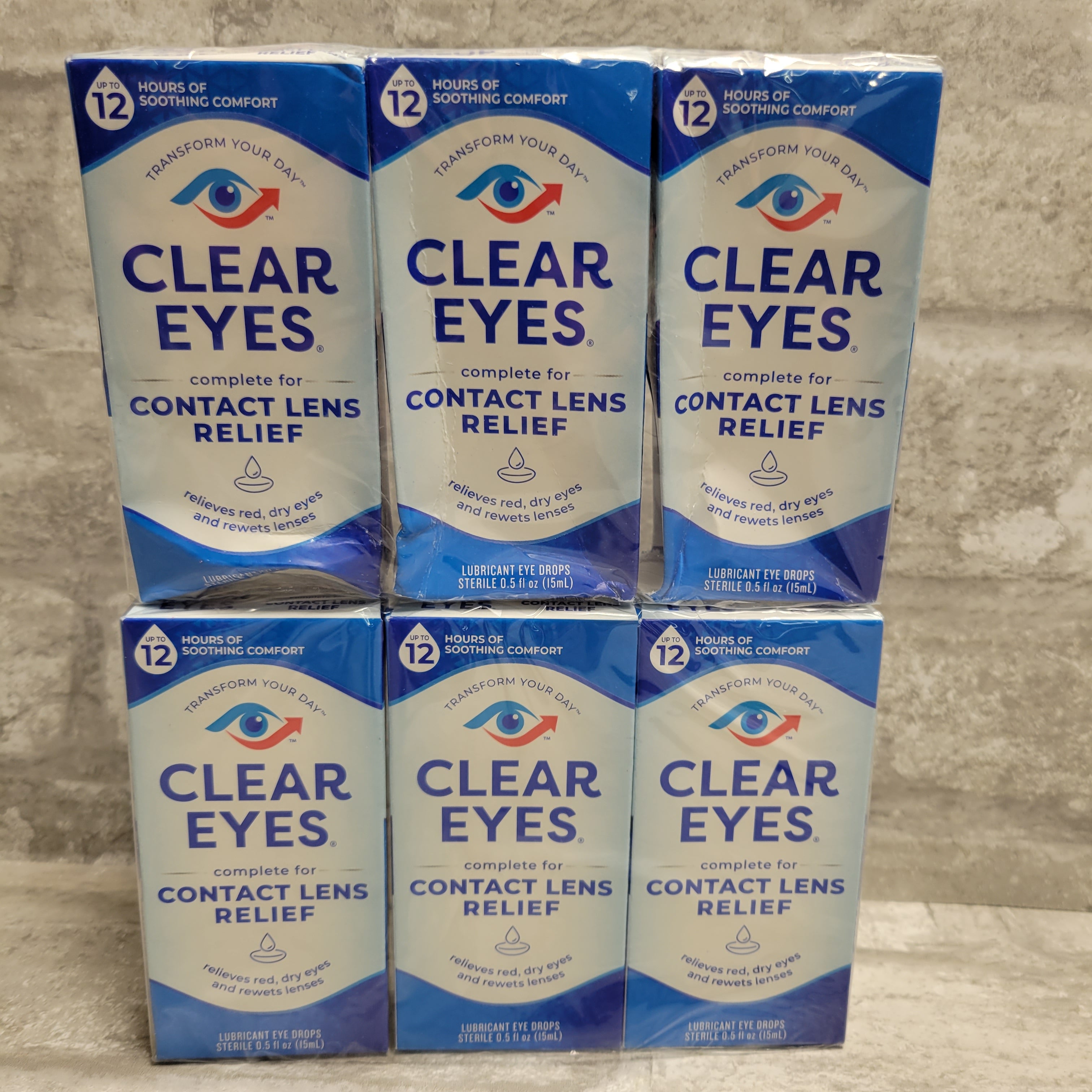 Clear Eyes Contact Lens Relief Eye Drops, 0.5 Fl Oz, 6 pack, 12/2024