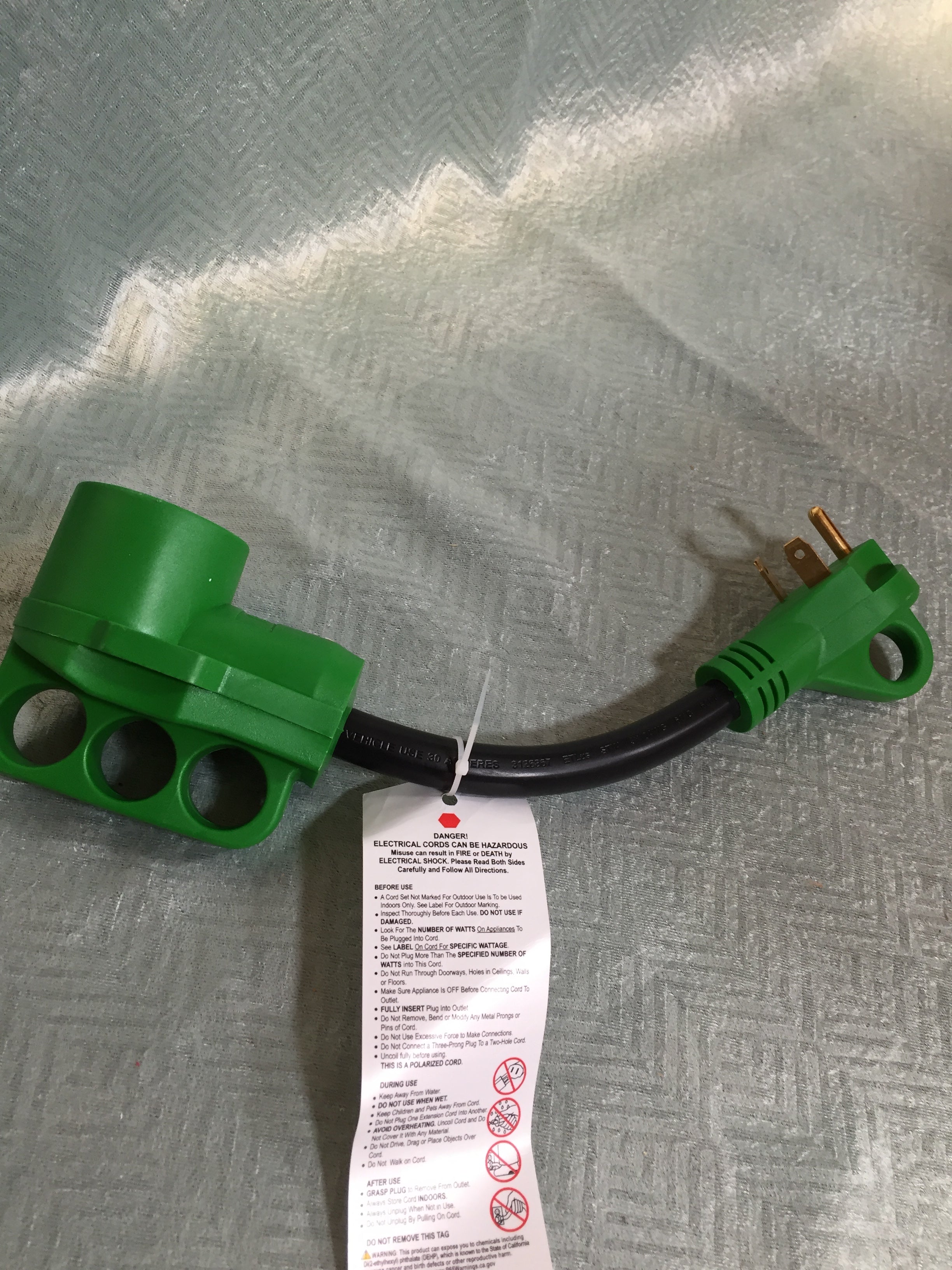 RVGUARD 30 Amp to 50 Amp RV Adapter Cord 12 inch - Green (7578692124910)