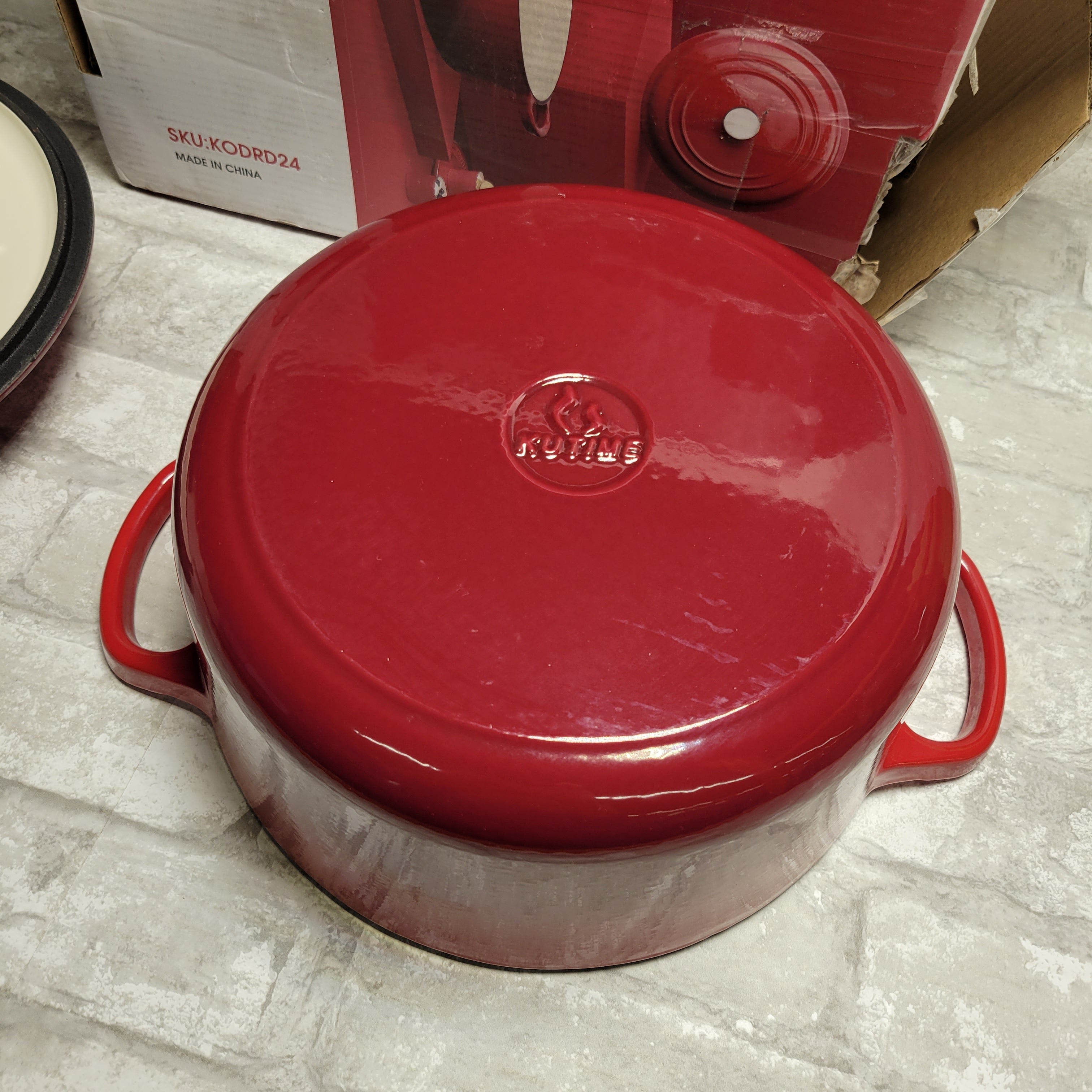4.5 Quart Enamel Cast Iron Dutch Oven w/ Loop Handles, Enamel Stockpot Lid, Red (8038502301934)