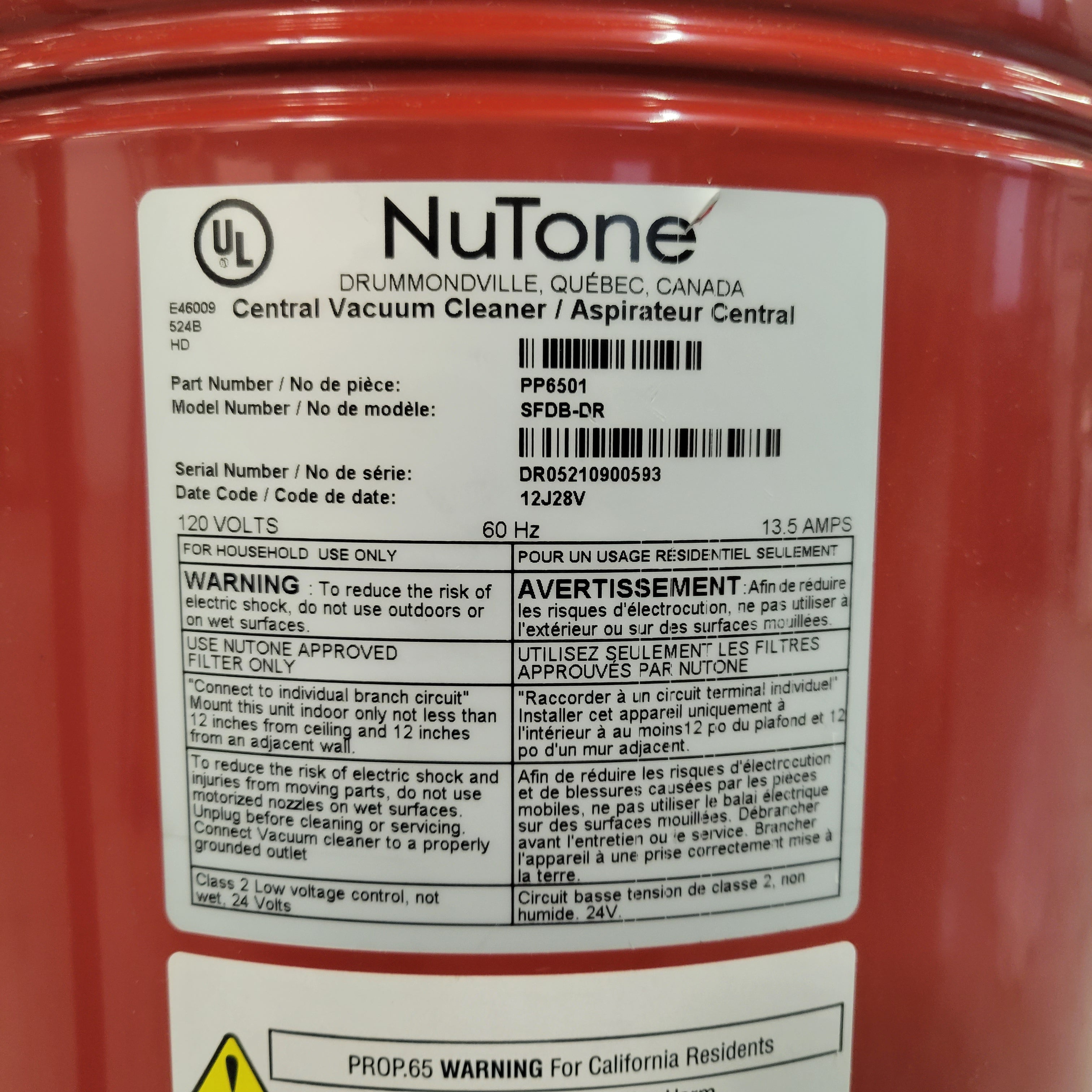 Broan NuTone PP6501 Residential Central Vacuum System Power Unit