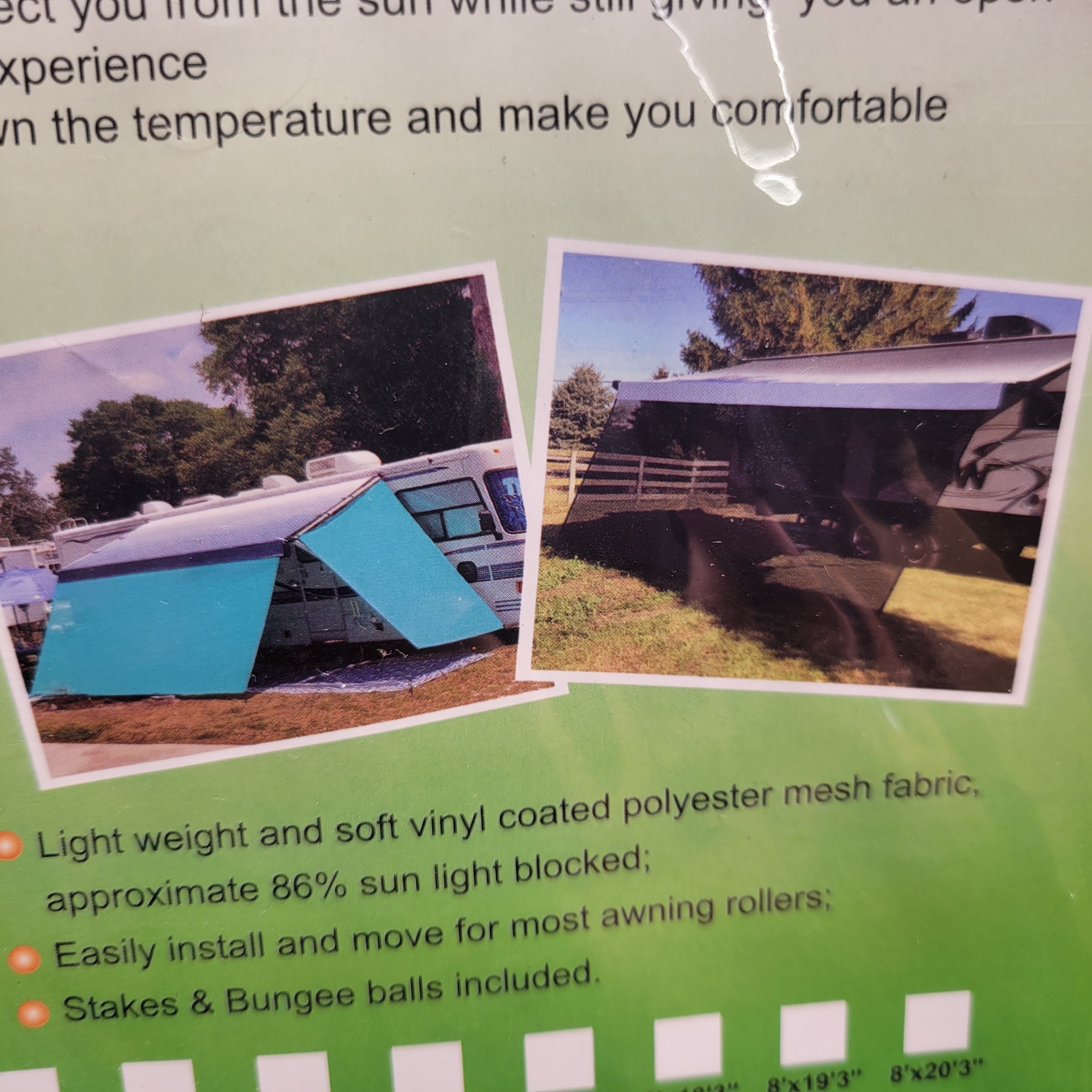 Tentproinc RV Awning Sunshade Screen ● 10'X15'3''- Black Mesh Sun Shade (8086203105518)