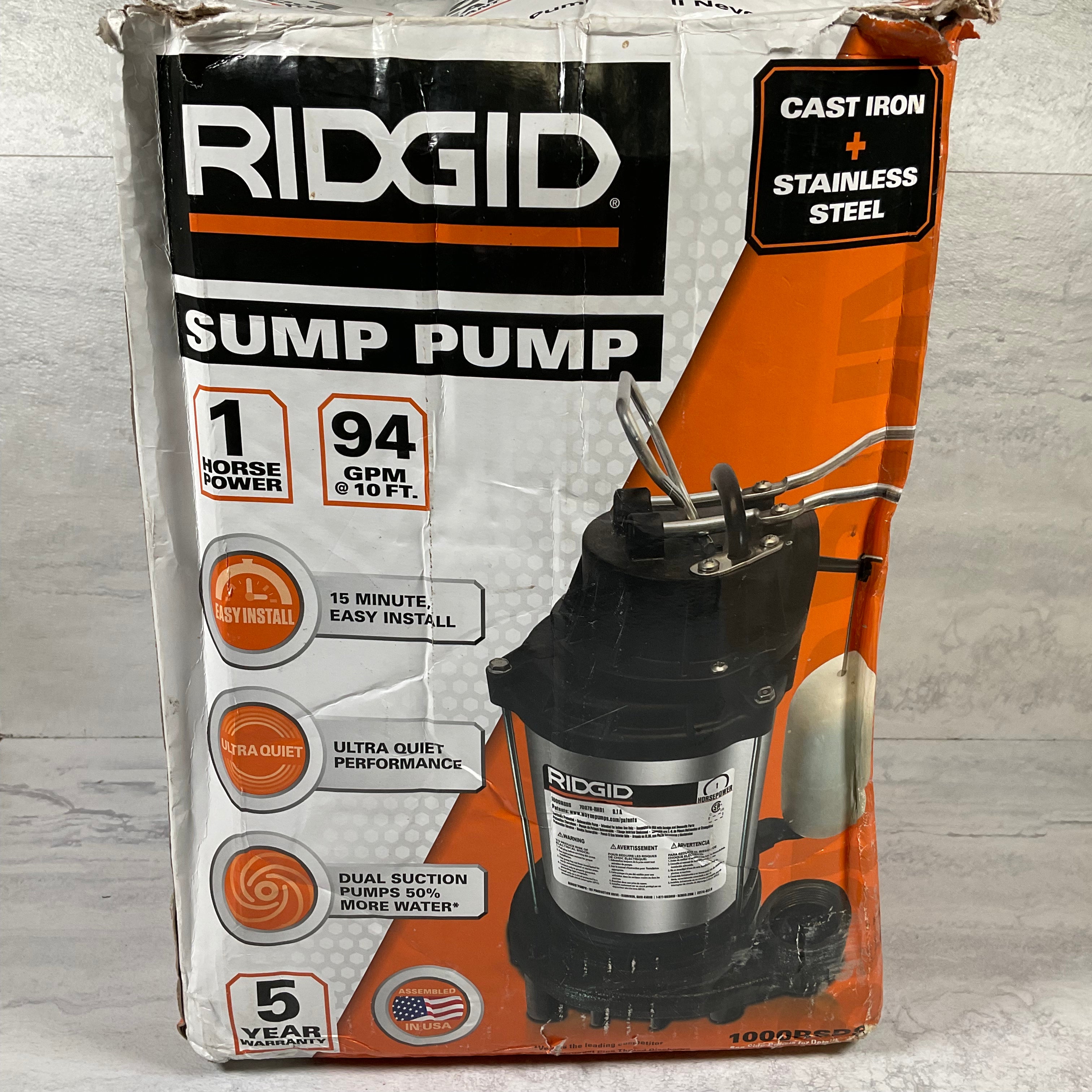 RIDGID 1 HP Stainless Steel Dual Suction Sump Pump (7017102606519)