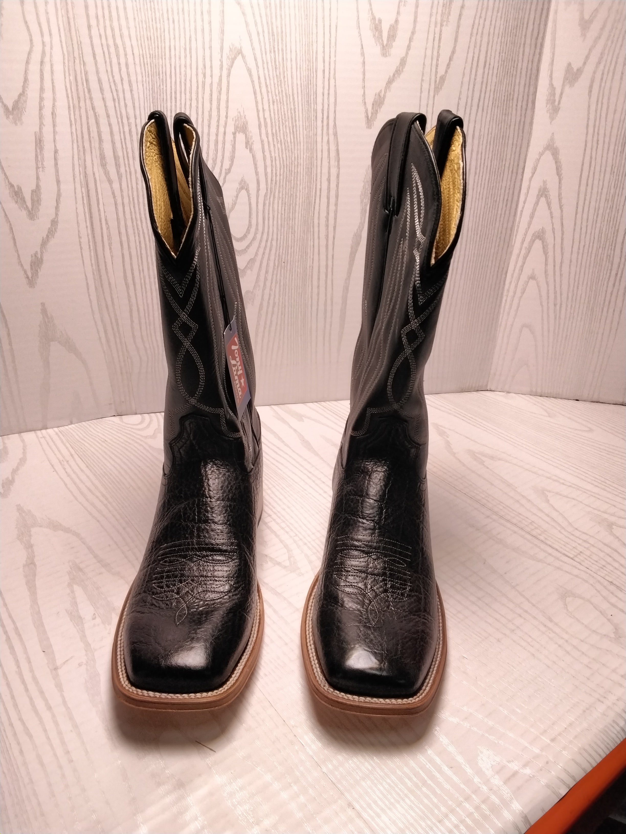 Tony Lama Mens Sealy Square Toe Black Boots, Size 10 (7928690540782)