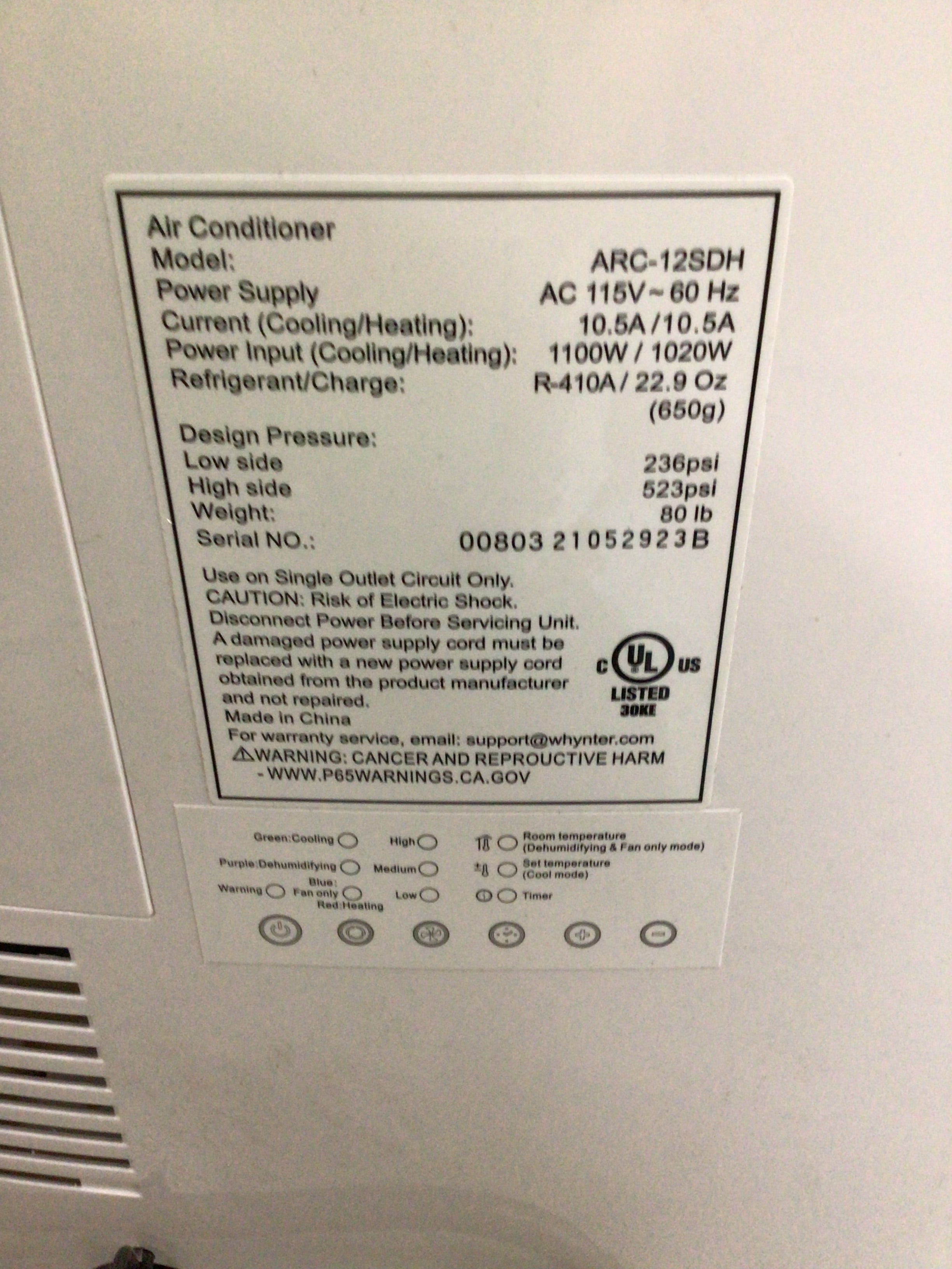Whynter ARC-12SDH 12,000 BTU Cooling Portable Air Conditioner *OPEN BOX - READ* (8103925481710)