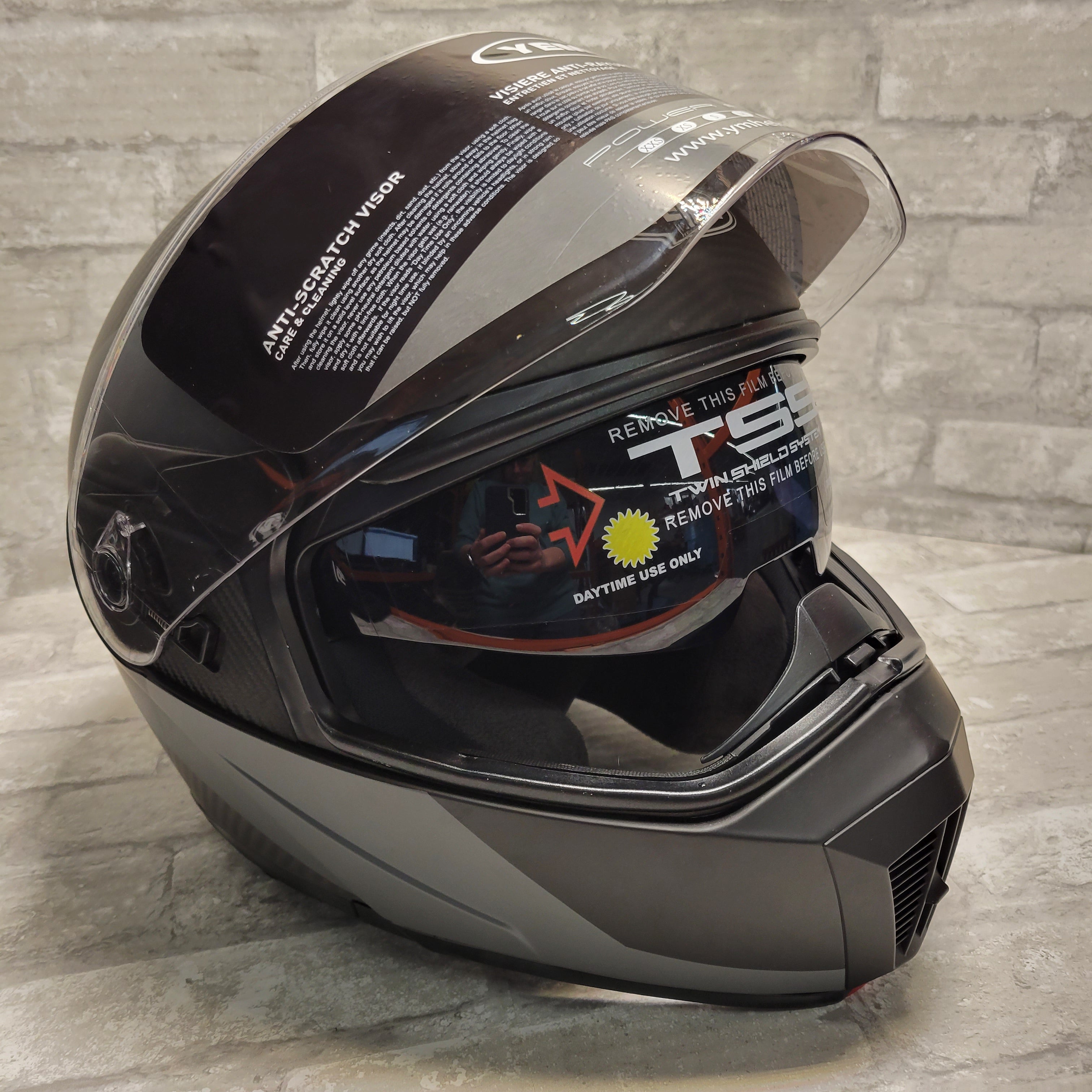 YEMA Motorcycle Modular Full Face Helmet DOT Approved - YM-930 - L - Black/Grey (8027726872814)
