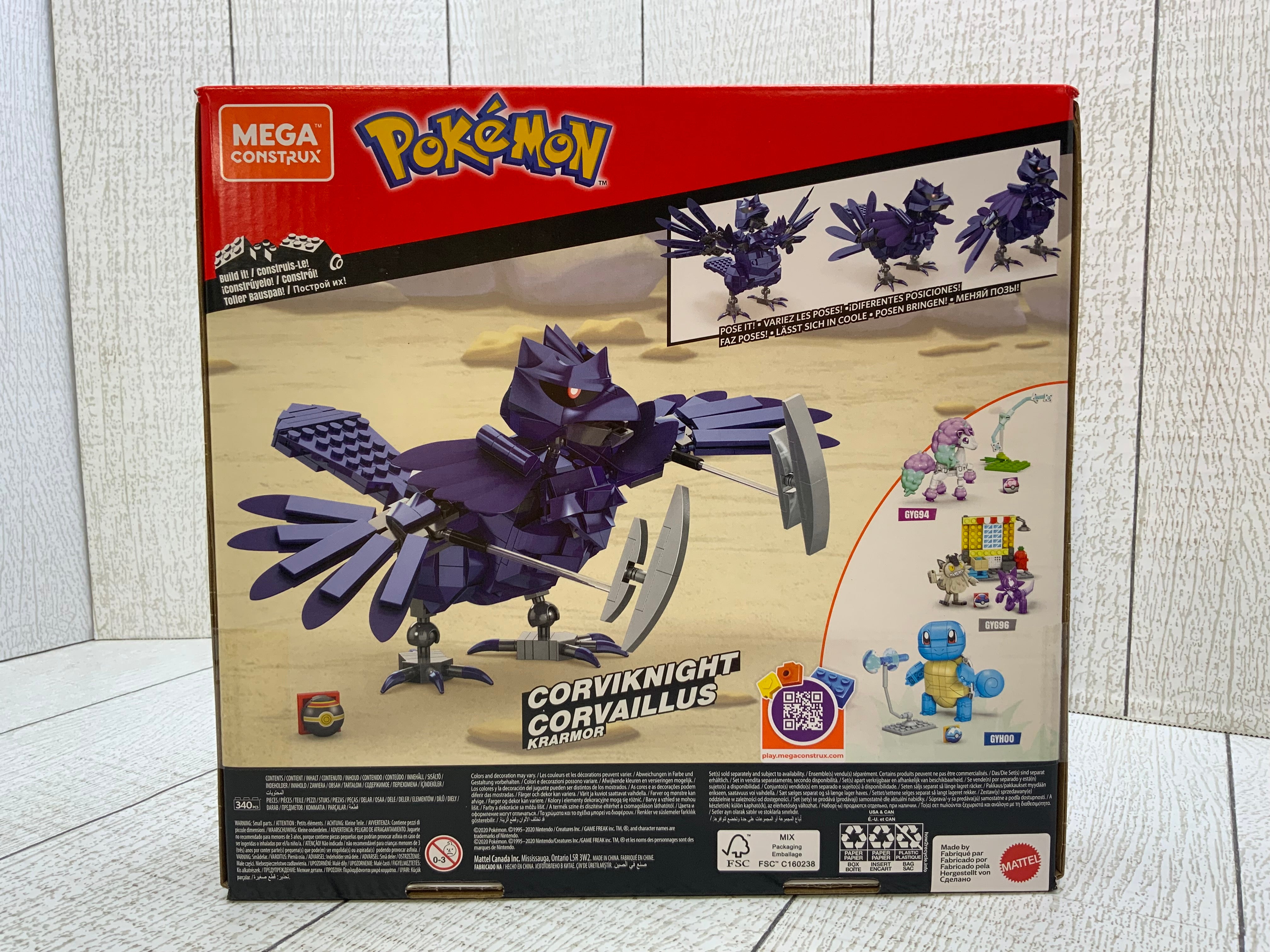 MEGA Pokémon Corviknight building set with 340 compatible bricks and p