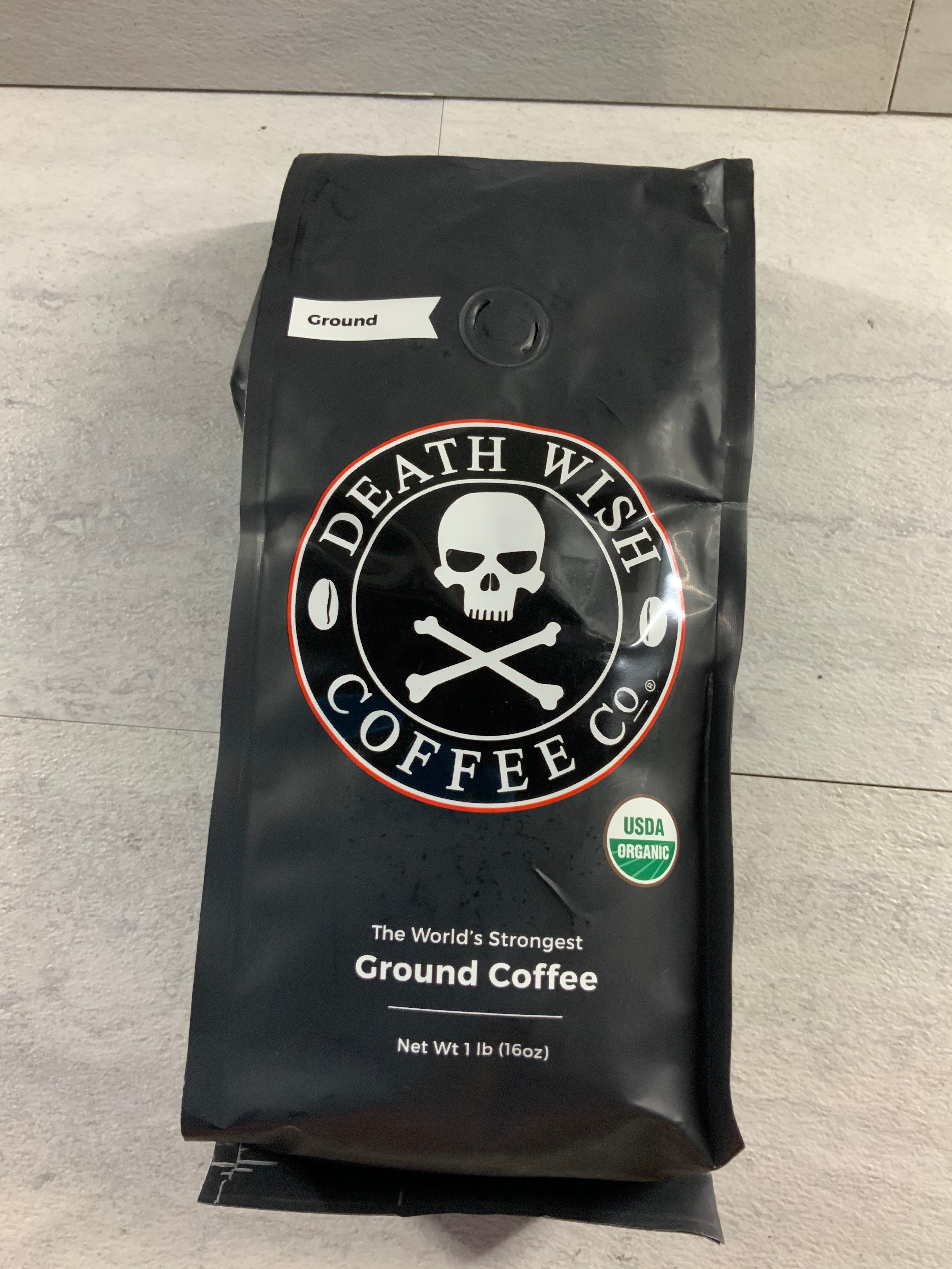 DEATH WISH COFFEE Ground Coffee Dark Roast [16 oz.] *EXPIRED* Exp. Date 8-31-21 (7199938347246)