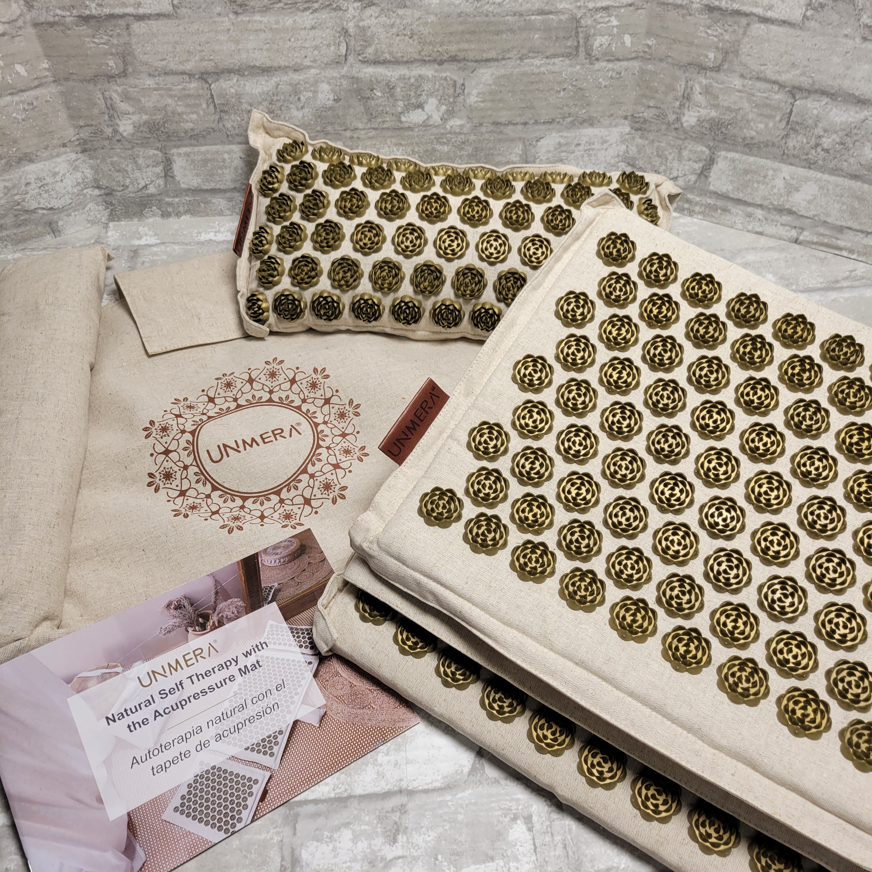 UNMERA Acupressure Mat & Pillow 5 pc Set Natural Eco Linen&Coconut Fiber Filling (8051861717230)