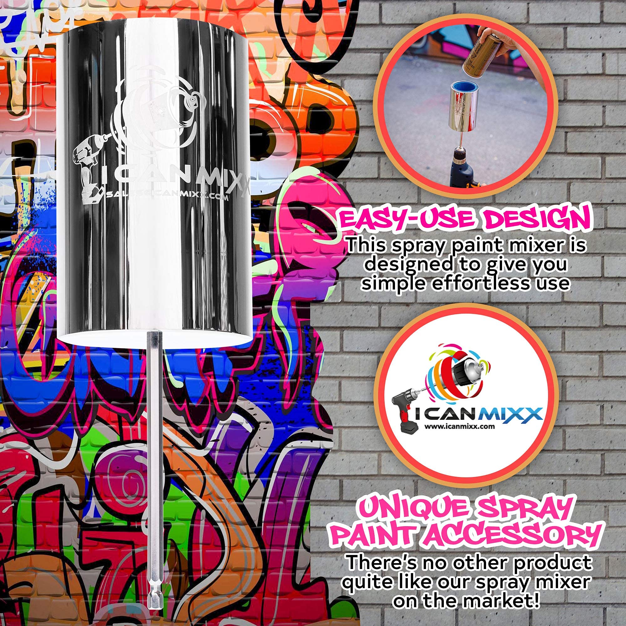 I CAN MIXX Spray Paint Can Mixer Drill Powered Stainless Steel Mixing
