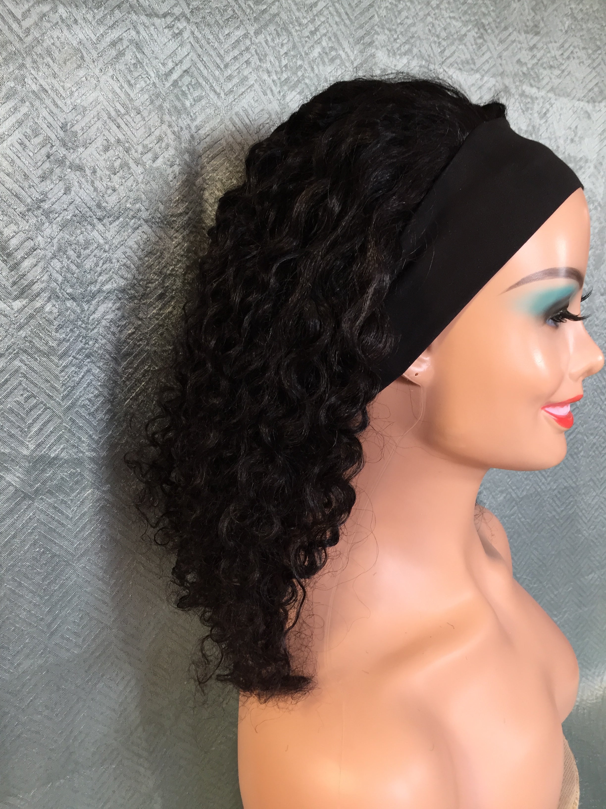 DIKAKO Premium Hair - Headband Wig Kinky Curly 14 Inch Black Wig (7607911645422)