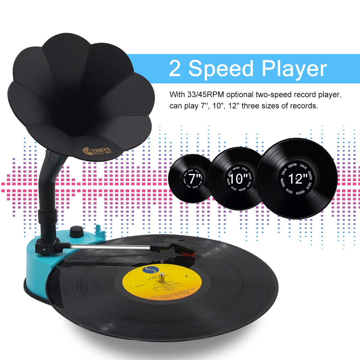 Turntable Record Player with Horn Speaker for 33/45 RPM Records,Mini Gramophone (6973332619447)