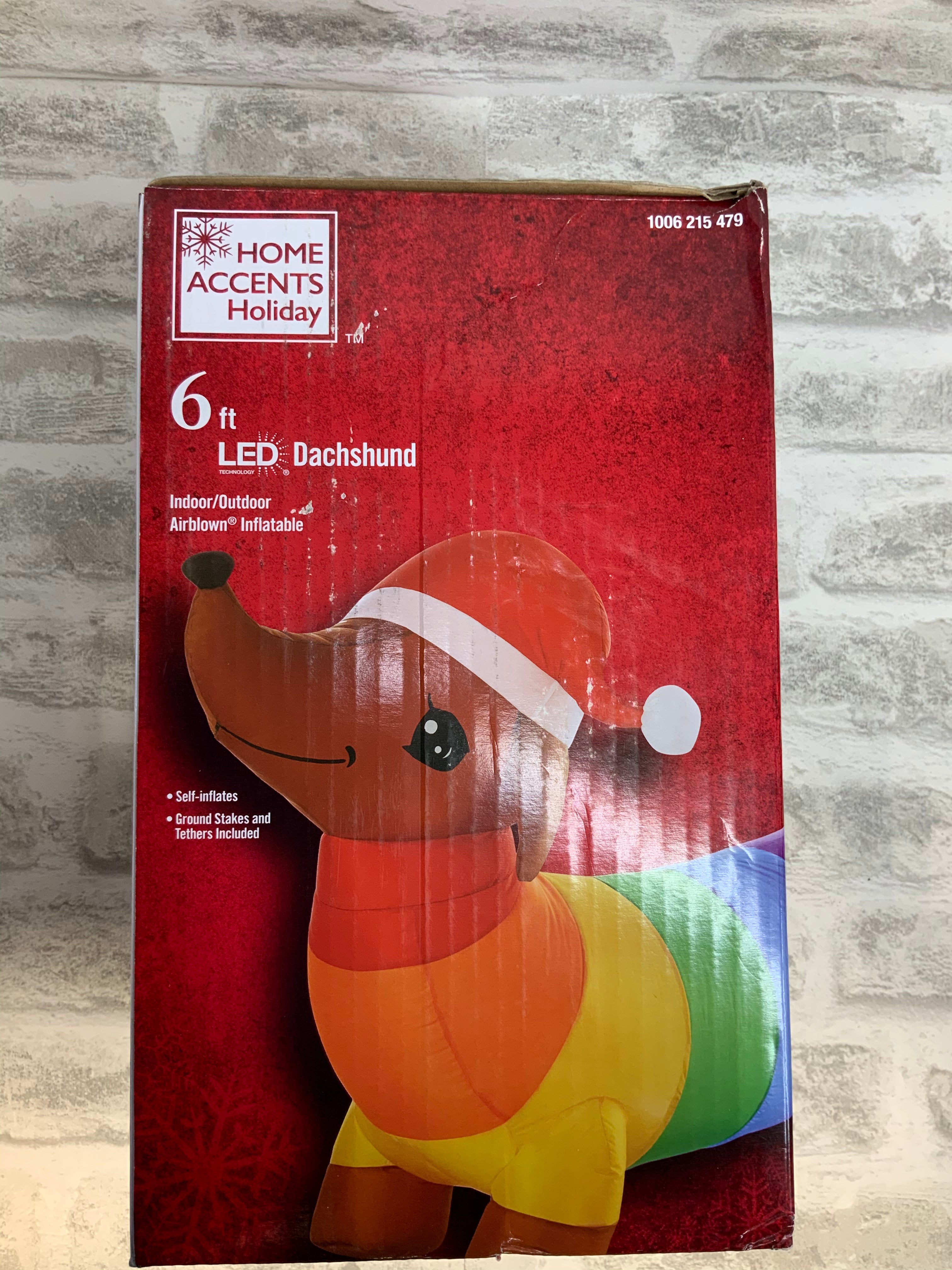 6 ft Pre-Lit LED Dachshund Dog with Rainbow Sweater Christmas Inflatable (7495026639086)