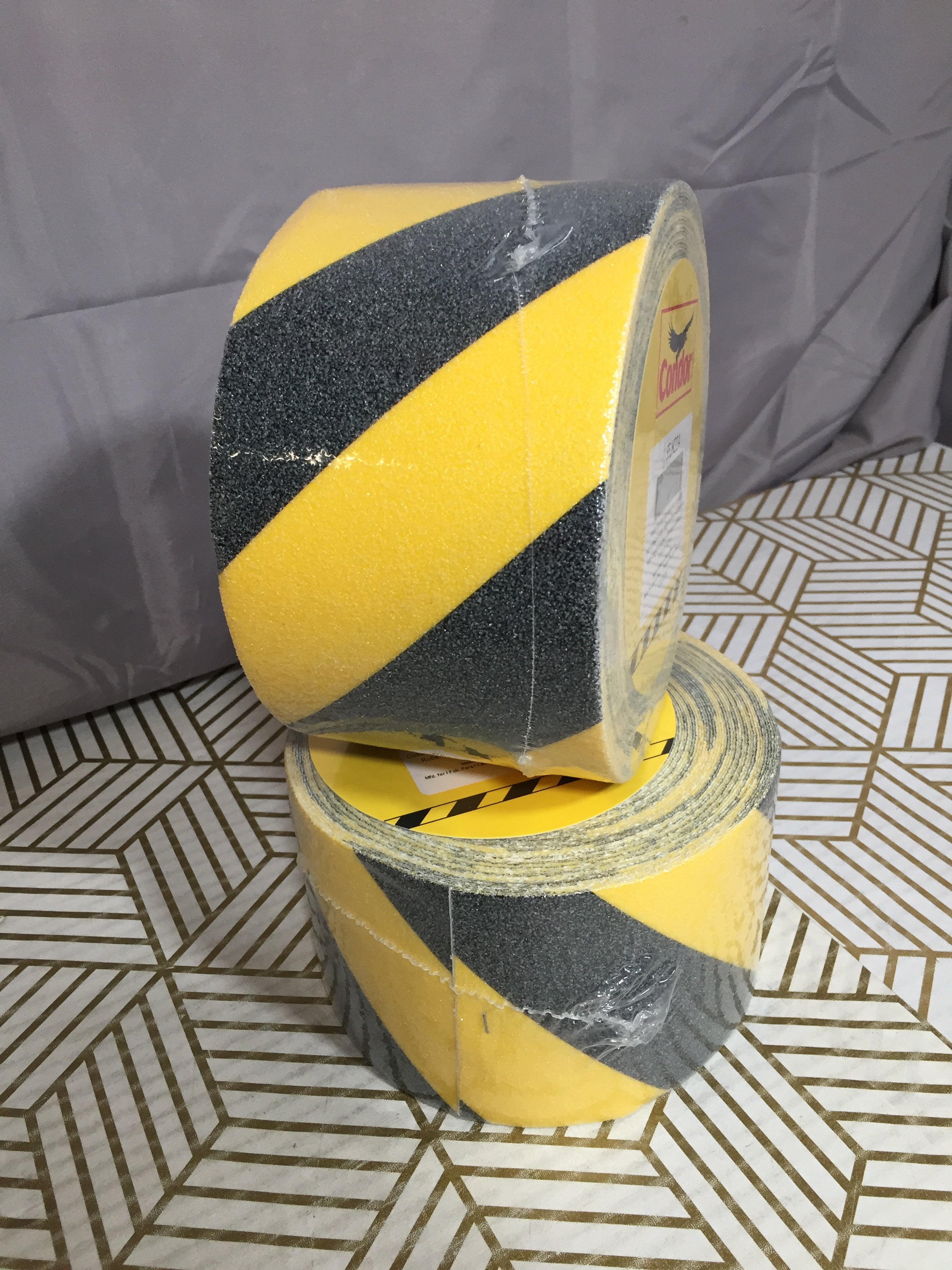Anti-Slip Tape: Coarse, 60 Grit Size, Striped, Black/Yellow, 4 in x 60 ft *2 PK* (8141262782702)