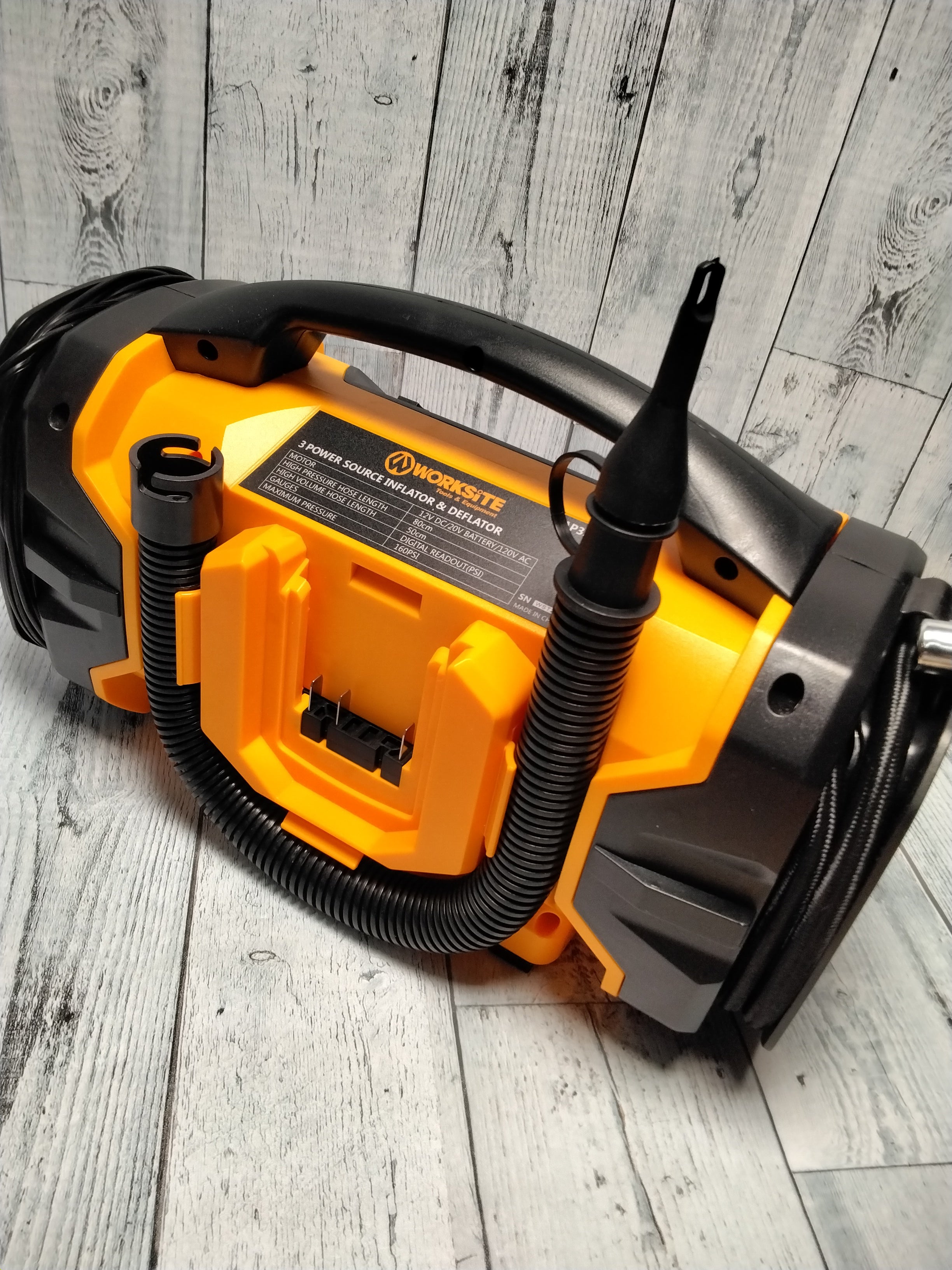 WORKSITE Tire Inflator Air Compressor Portable, 160 PSI Pump with 3 Power Supply (7895640768750)