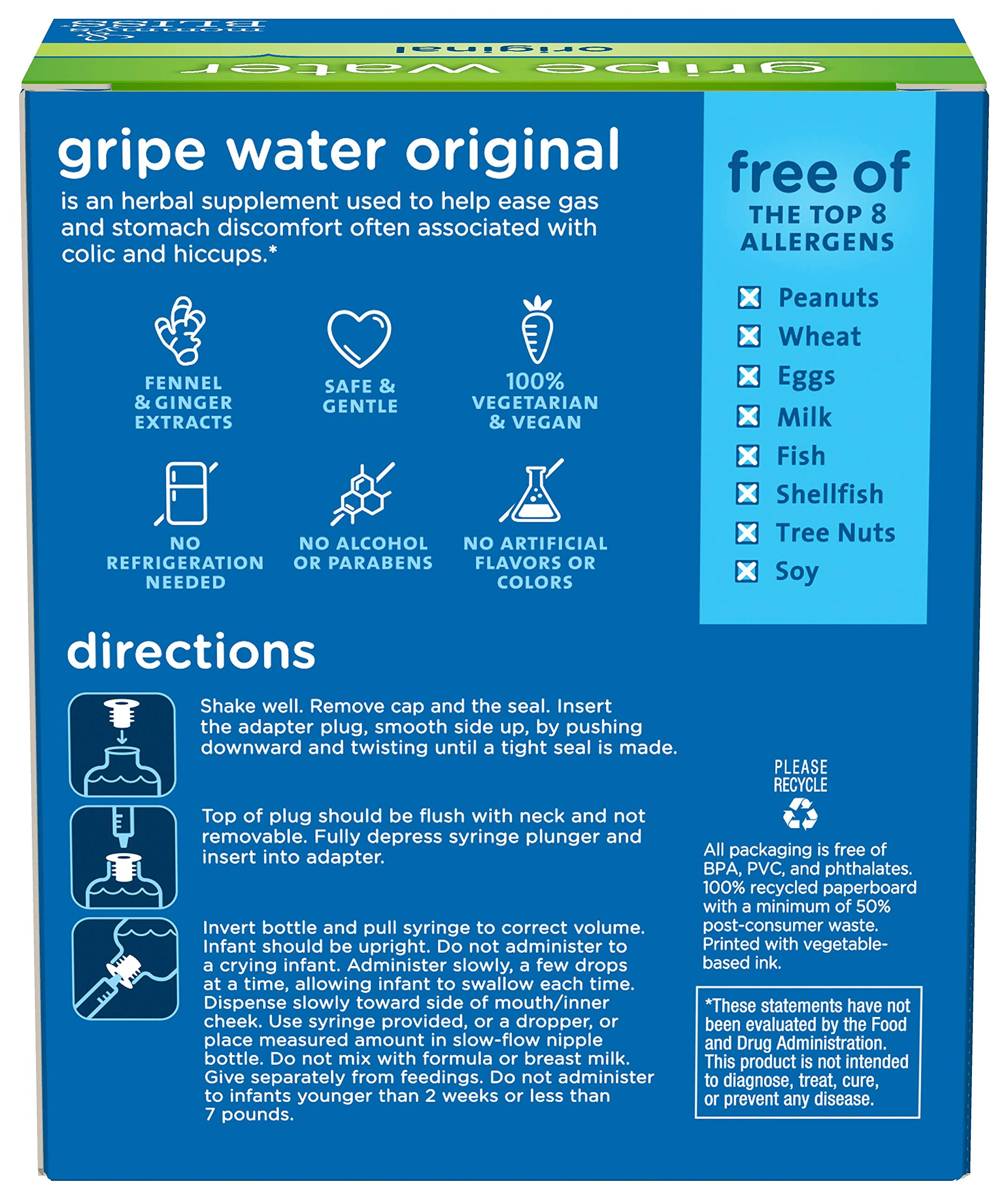 Mommy's Bliss Gripe Water for Babies - Double Pack, Relieves Stomach Discomfort from Gas, Colic, Fussiness & Hiccups, Age 2 Weeks+, Pack of 2 (Total 8 Fl Oz) (7610839171310)