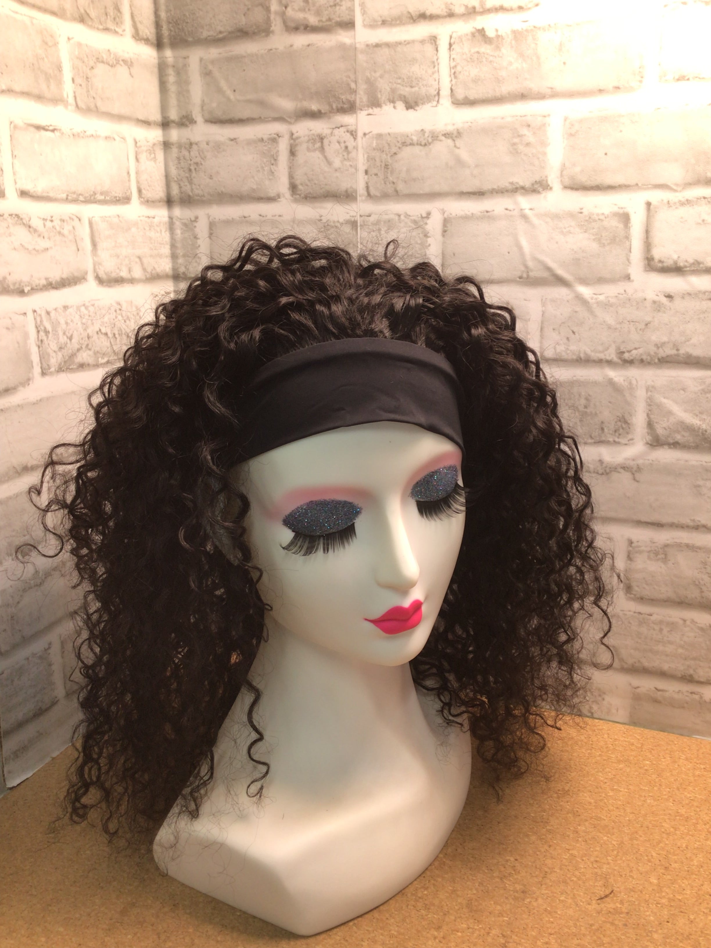 ToyoTress Headband Wig 18'' Kinky Curly / Black / Elastic net (7948372181230)