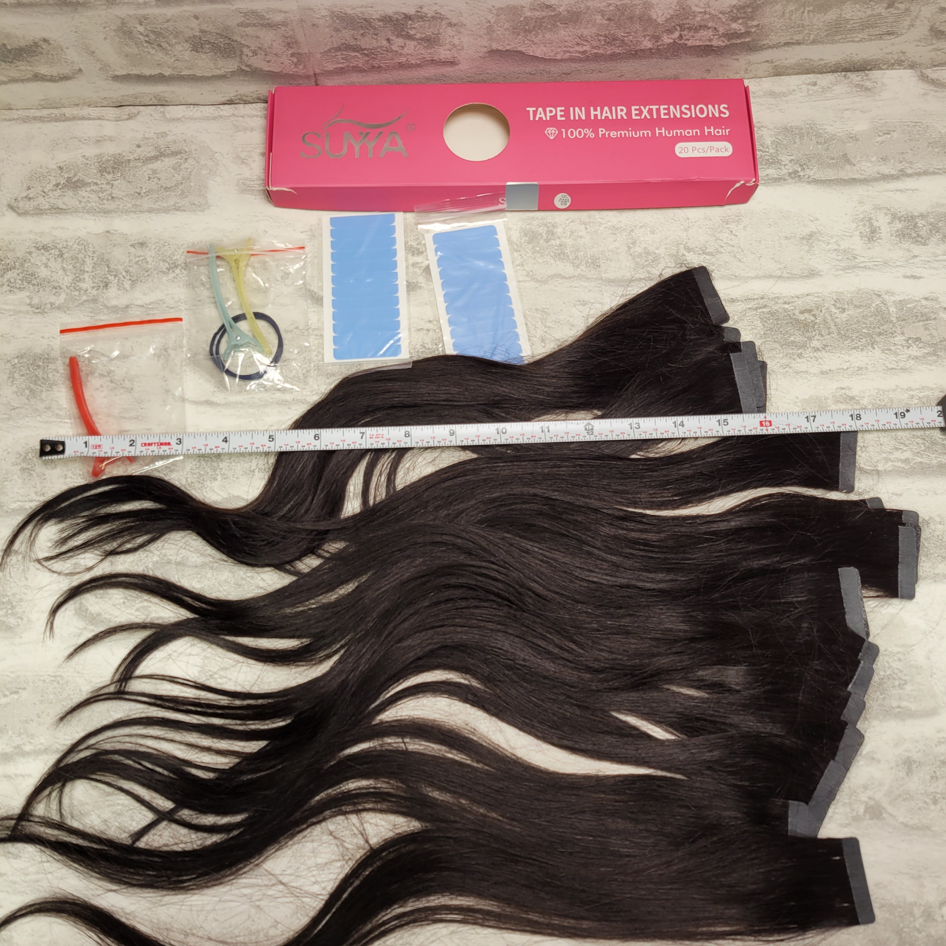 SUYYA Tape in Hair Extensions Human Hair 34pcs Jet Black(18 inches #1 Jet Black) (7603281756398)