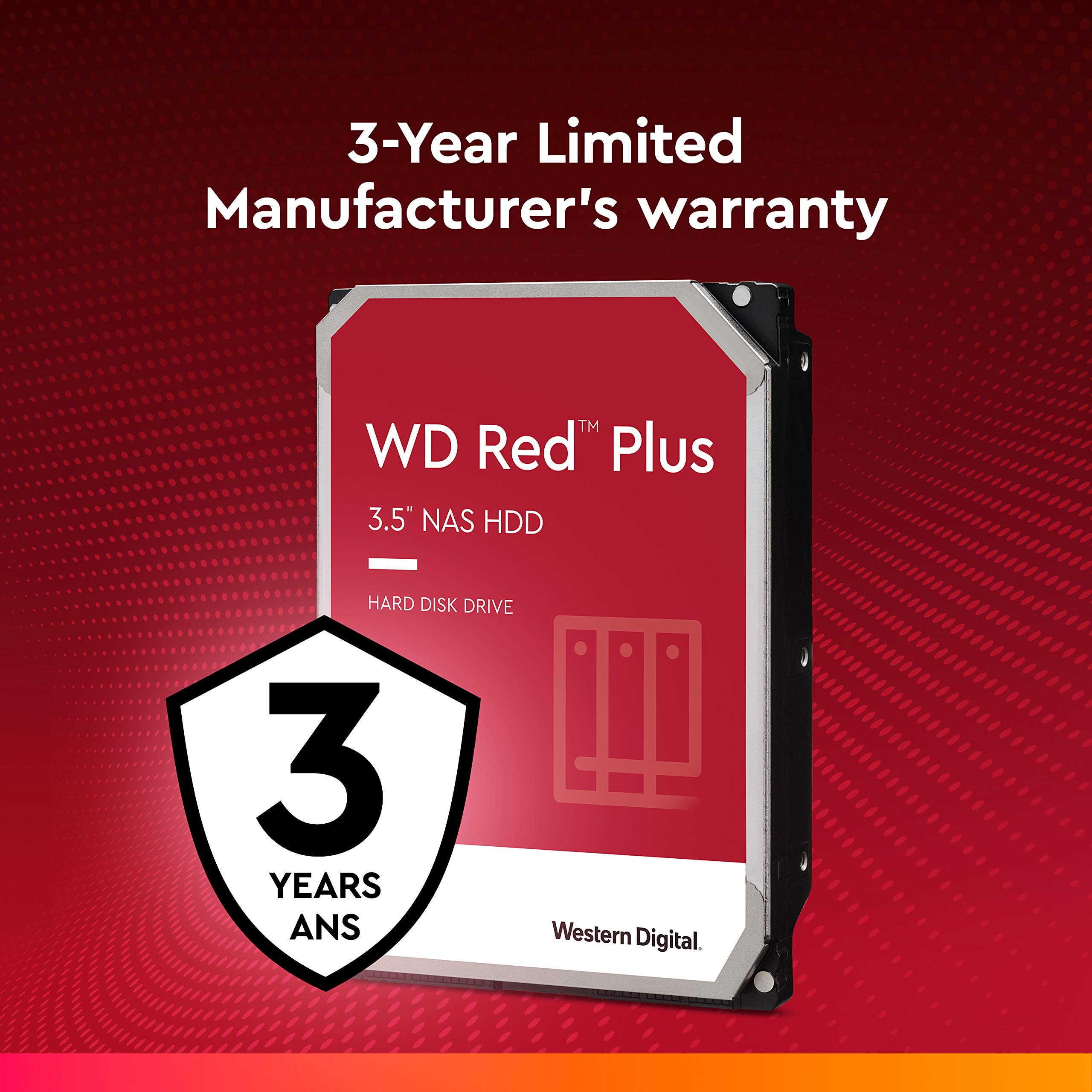 Western Digital 4TB WD Red Plus NAS Internal Hard Drive HDD - 5400 RPM, SATA 6 Gb/s, CMR, 128 MB Cache, 3.5