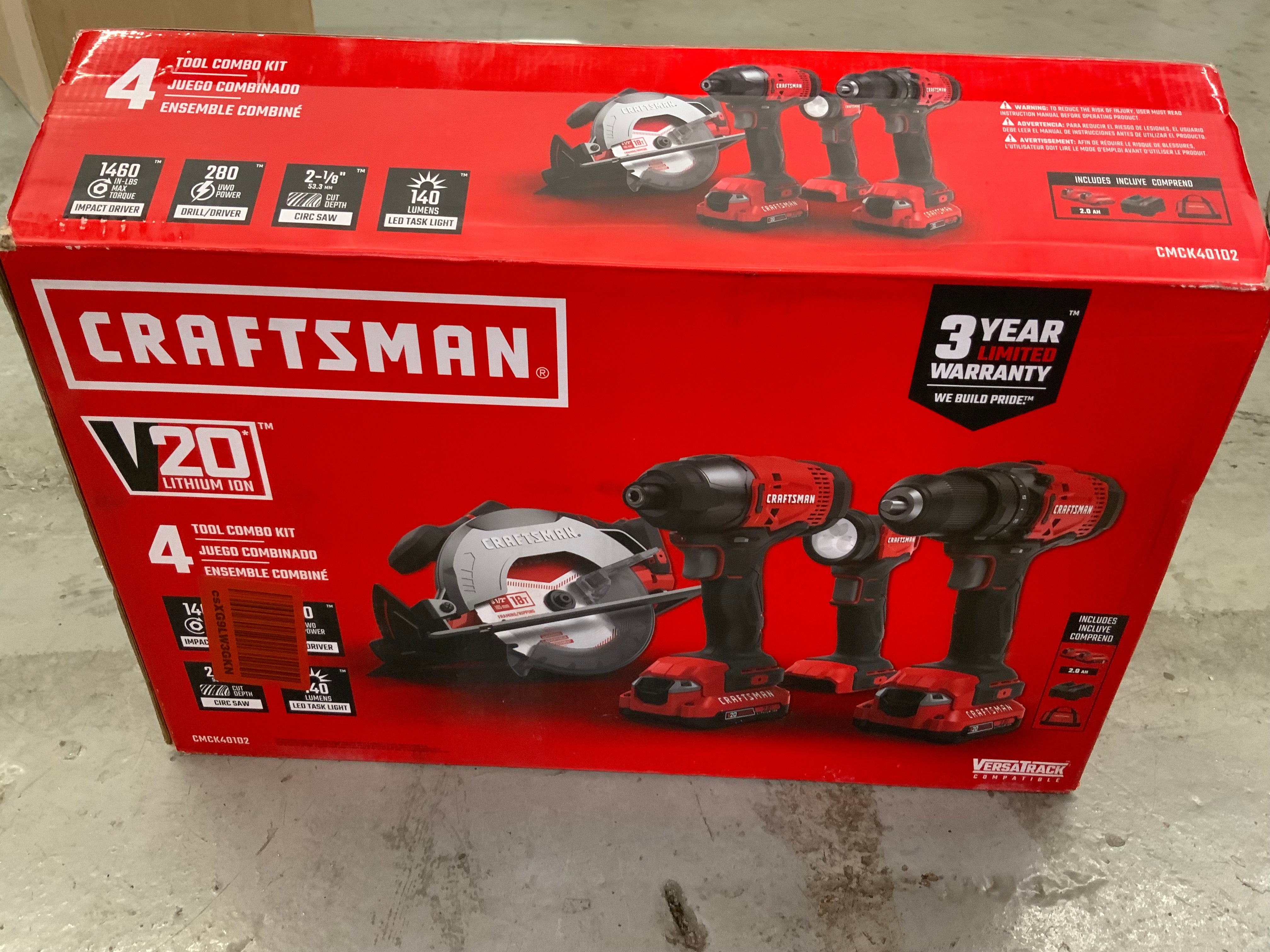CRAFTSMAN V20* Cordless Drill Combo Kit, 4 Tool with V20 Lithium Ion B