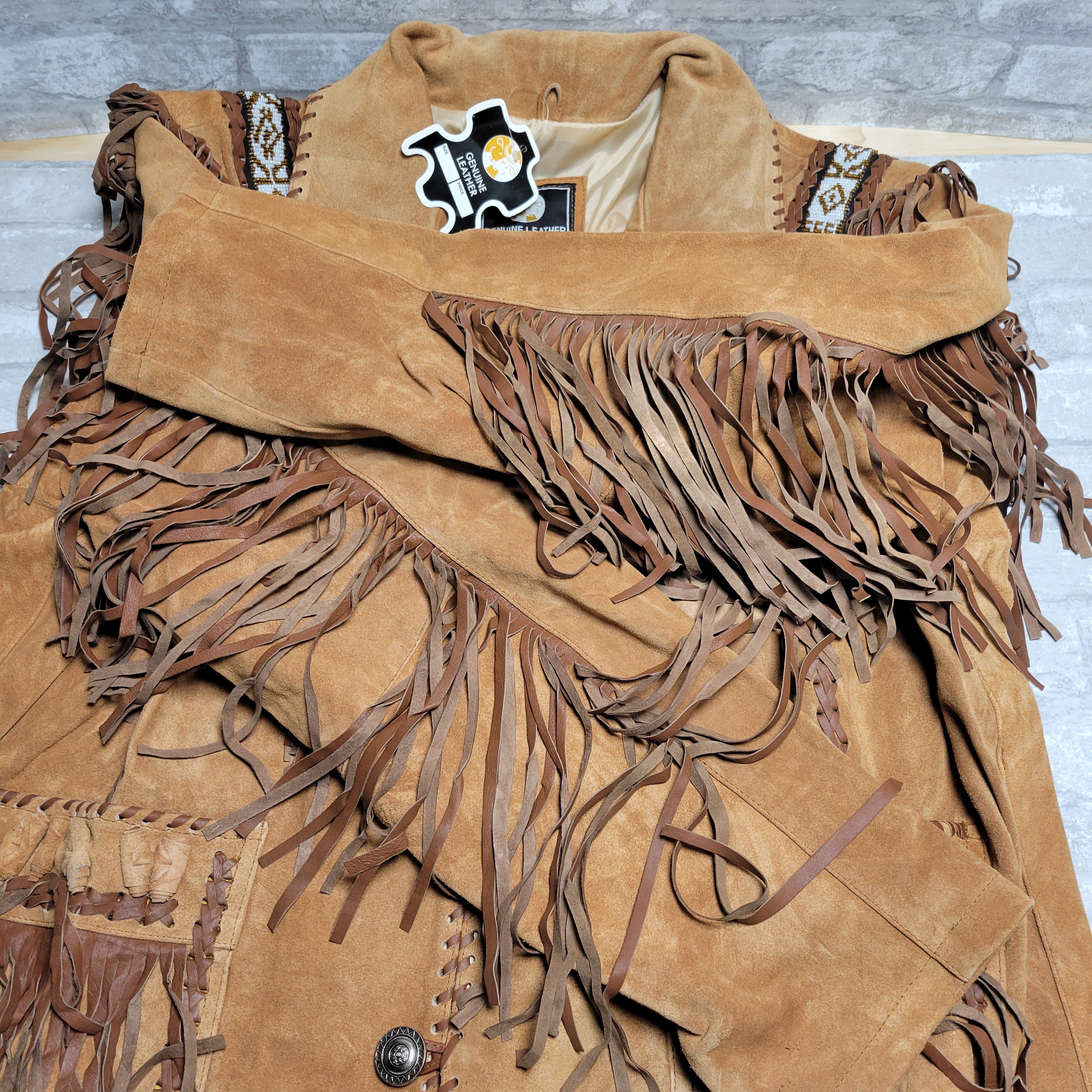 Traditional Cowboy Western Leather Jacket Coat Men's, Fringe Native American XXL (8020707344622)