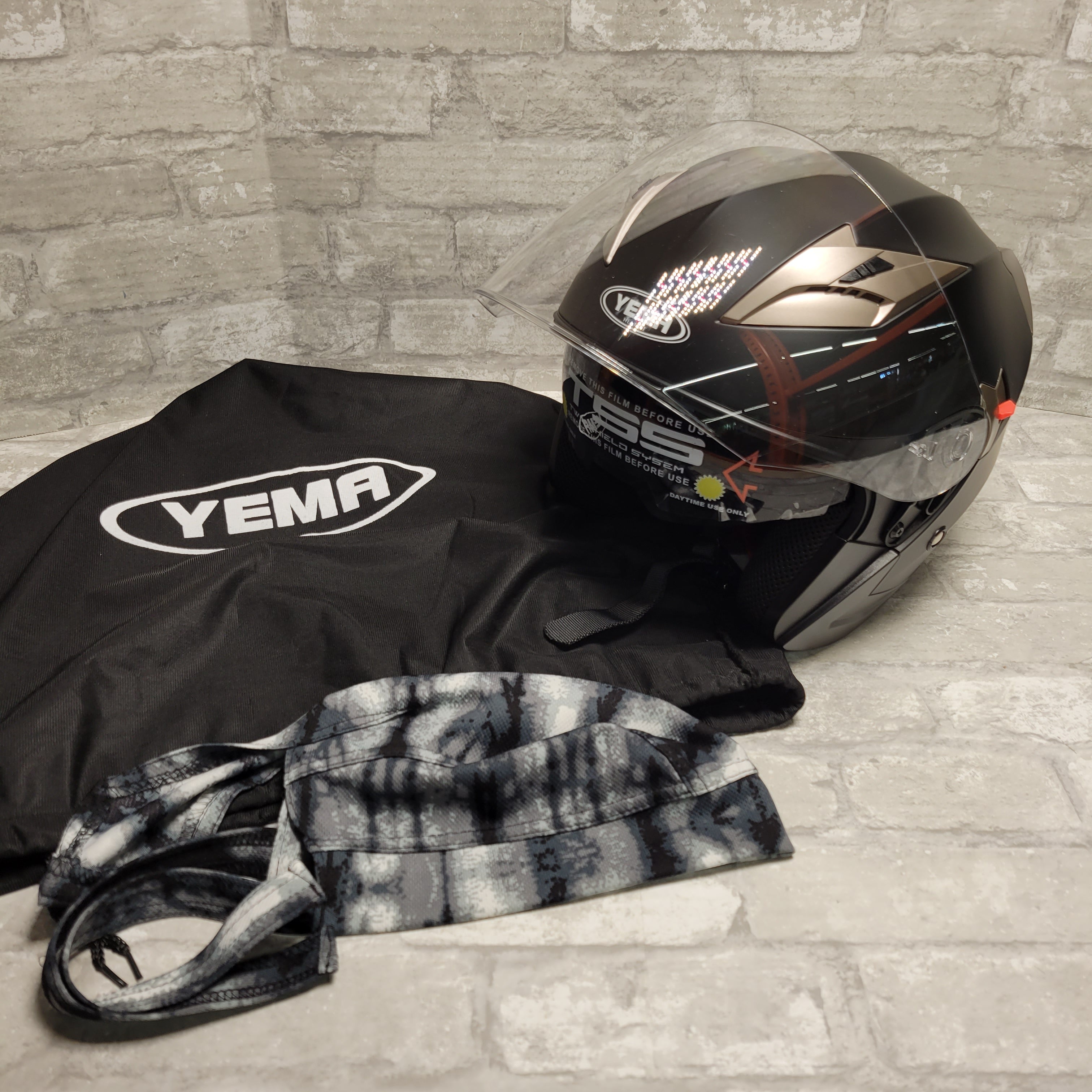 YEMA YM-627 Motorcycle Open Face Helmet DOT Approved, Matte Black XL (8069374410990)