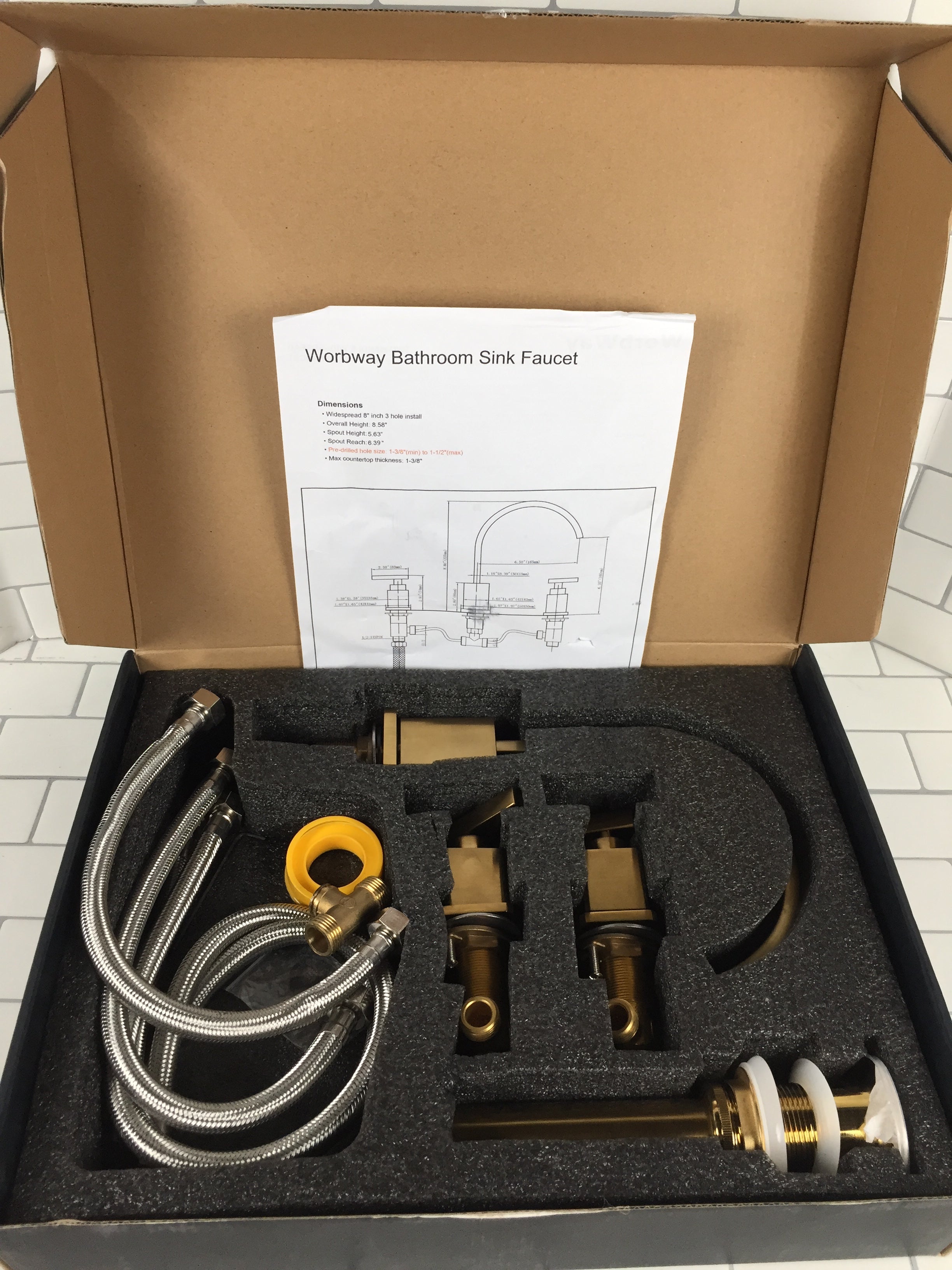 WorbWay Bathroom Faucet Gold, 2 Lever Handle 8 inch Widespread with Pop-Up Drain (6957649264823)