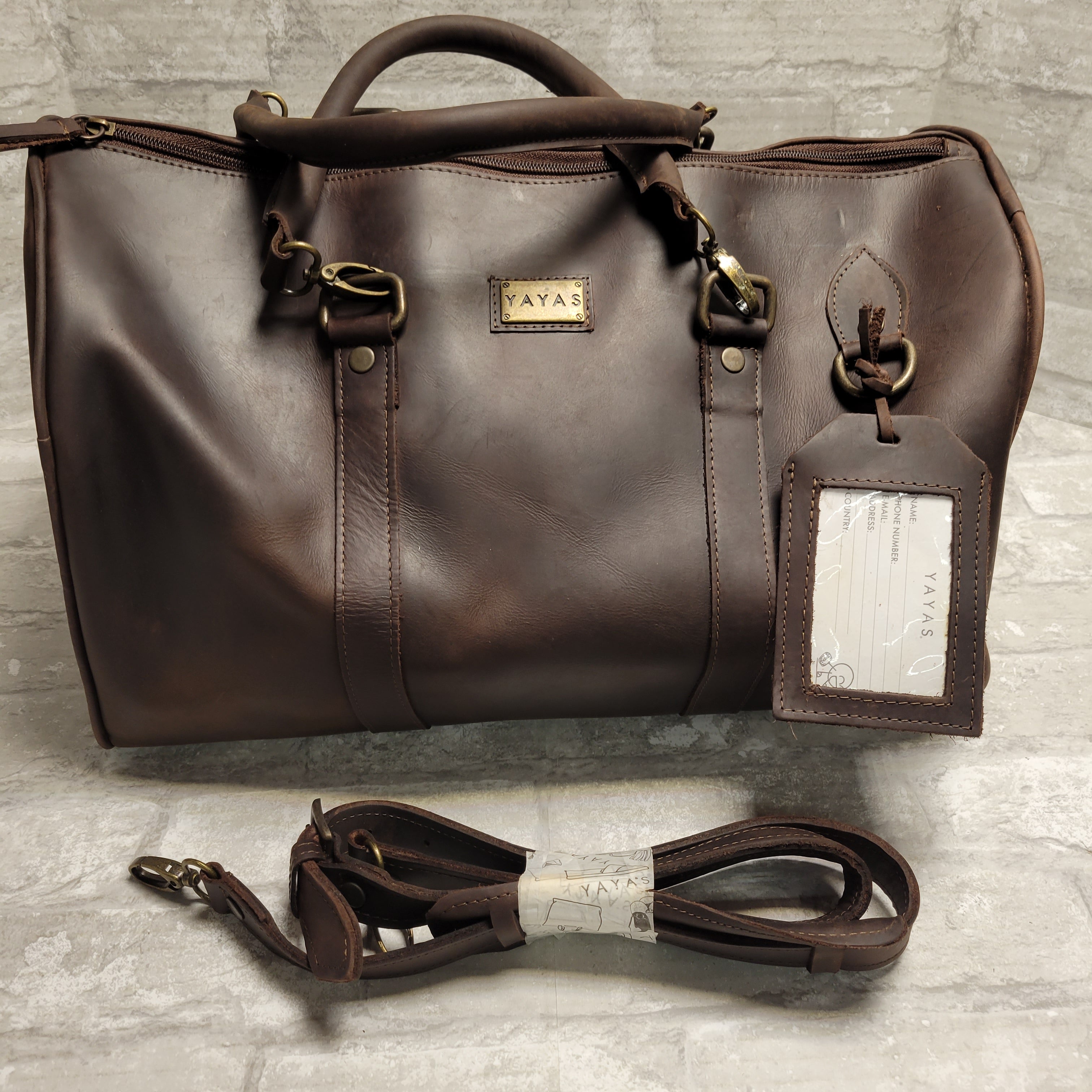 YAYAS Leather Duffel Junior Carry-On Bag, Brown (8041344336110)