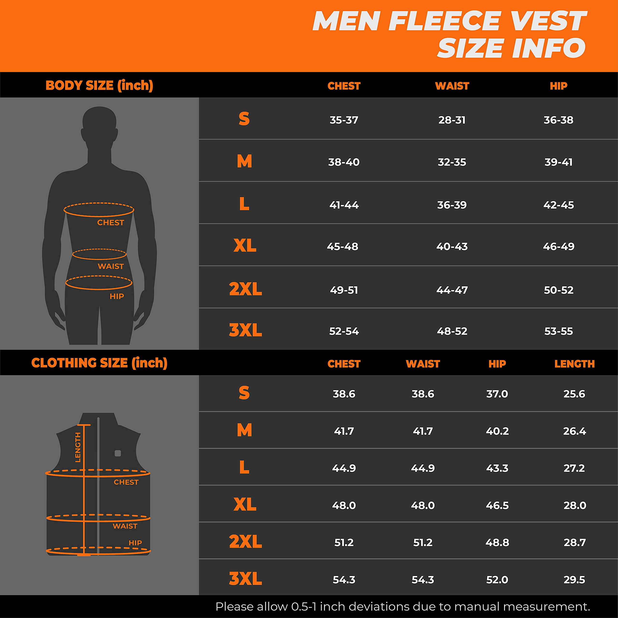 ORORO Men's Fleece Heated Vest with Battery Pack Large