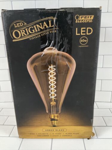 60-Watt Equivalent ST52 Dimmable Spiral Filament Oversized Amber Glass E26 Bulb (6922779918519)