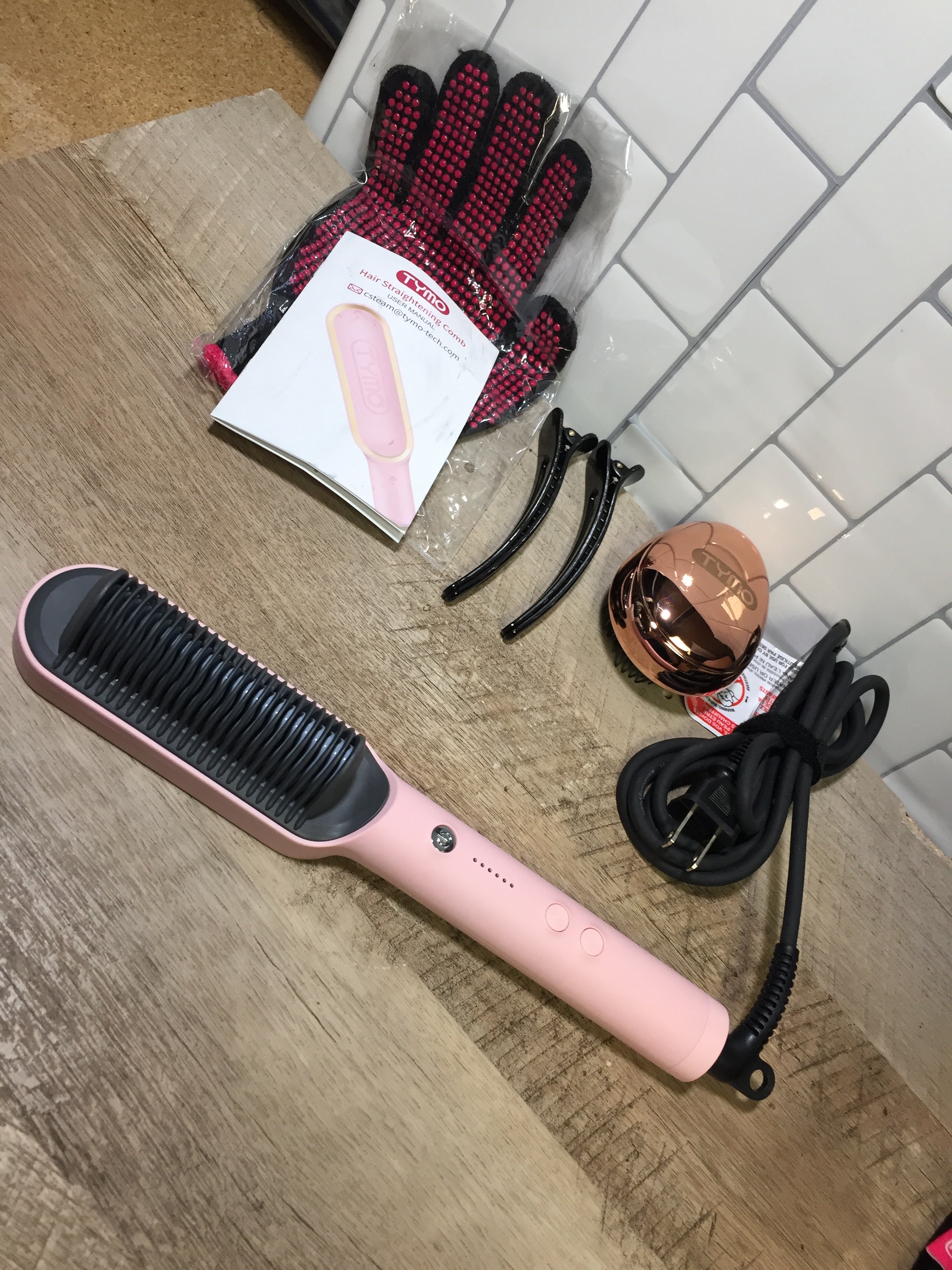 TYMO Ring Pink Hair Straightener Brush Hair Straightening Iron w/ Built-in Comb (6973064642743)