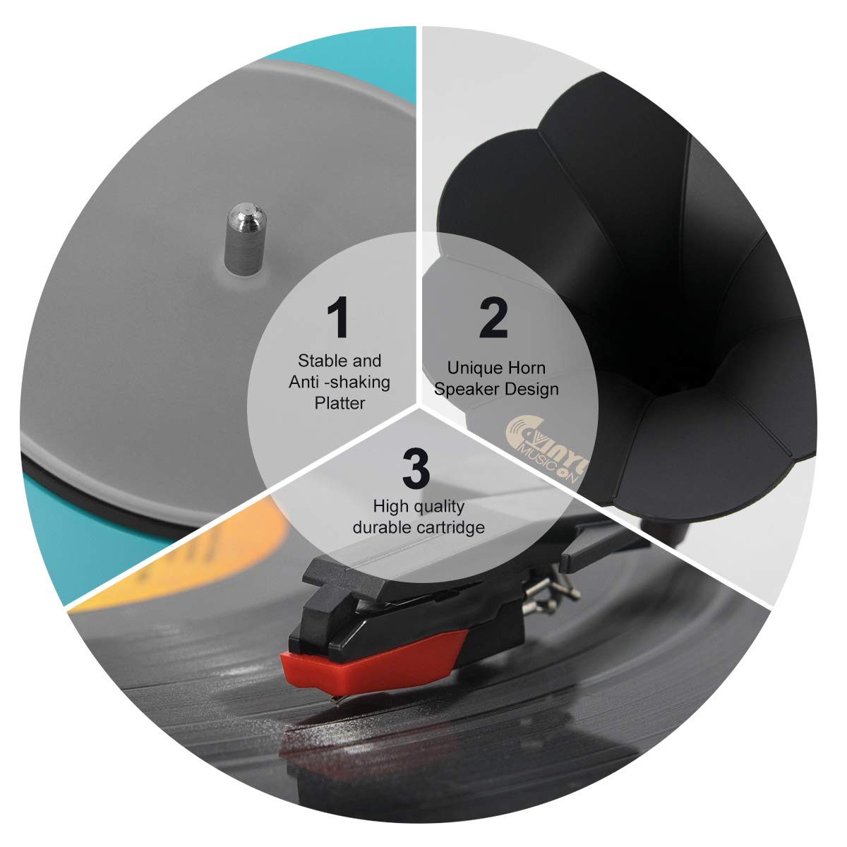 Turntable Record Player with Horn Speaker for 33/45 RPM Records,Mini Gramophone (6973332619447)
