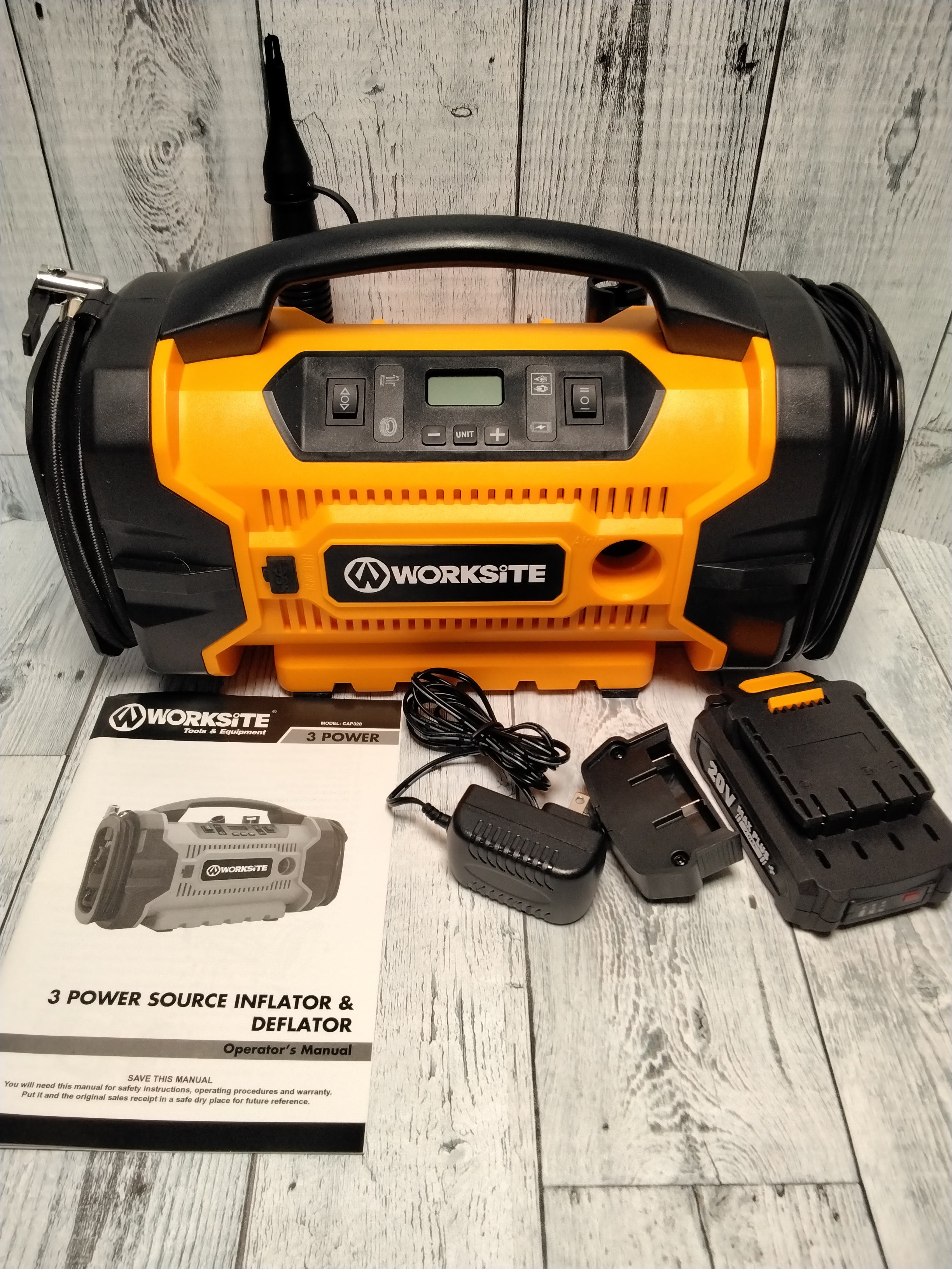 WORKSITE Tire Inflator Air Compressor Portable, 160 PSI Pump with 3 Power Supply (7895640768750)