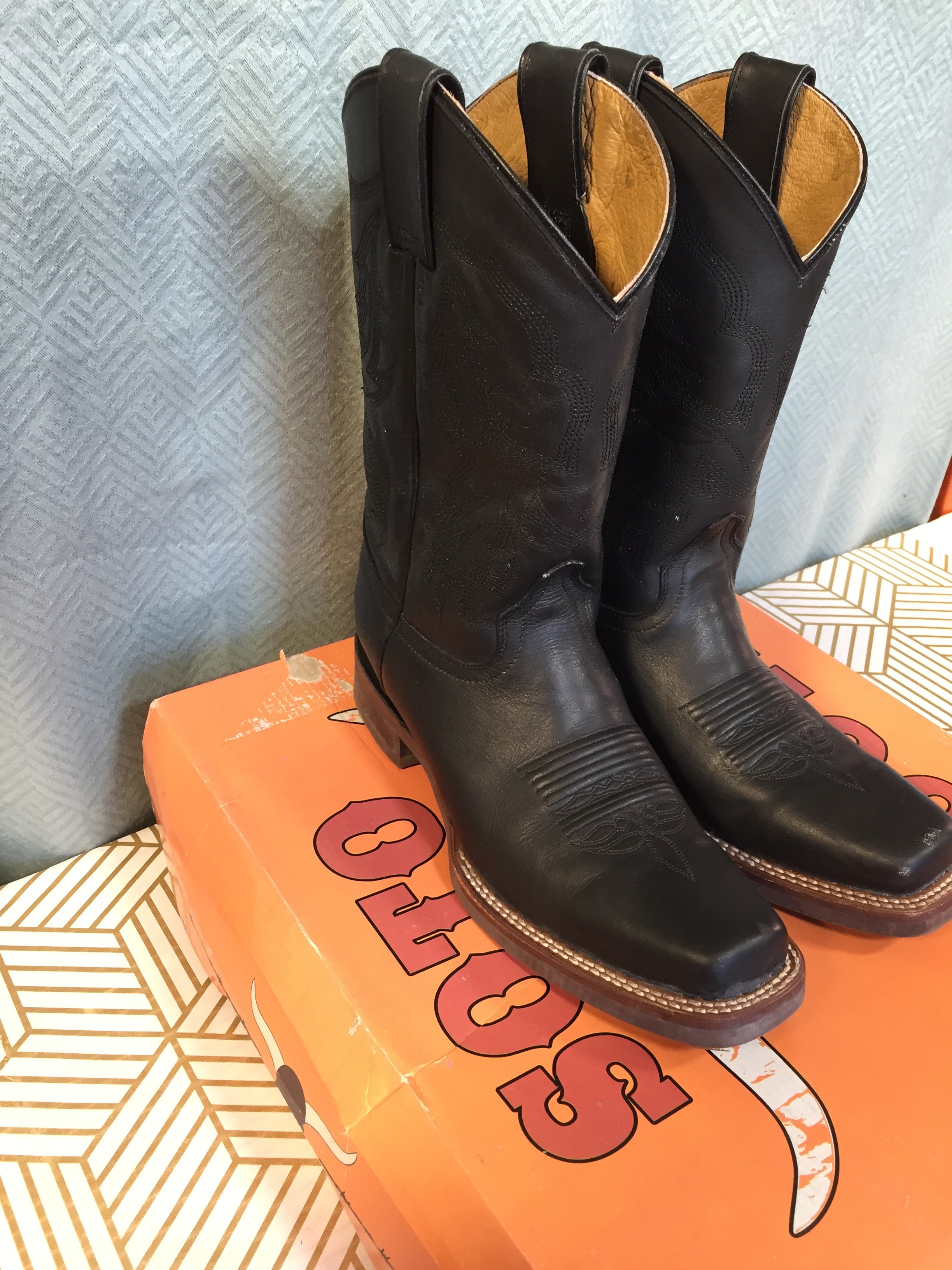 Soto Boots Men's Square Toe Cowboy Boots Black H4002 - US 7.5 (7776188399854)