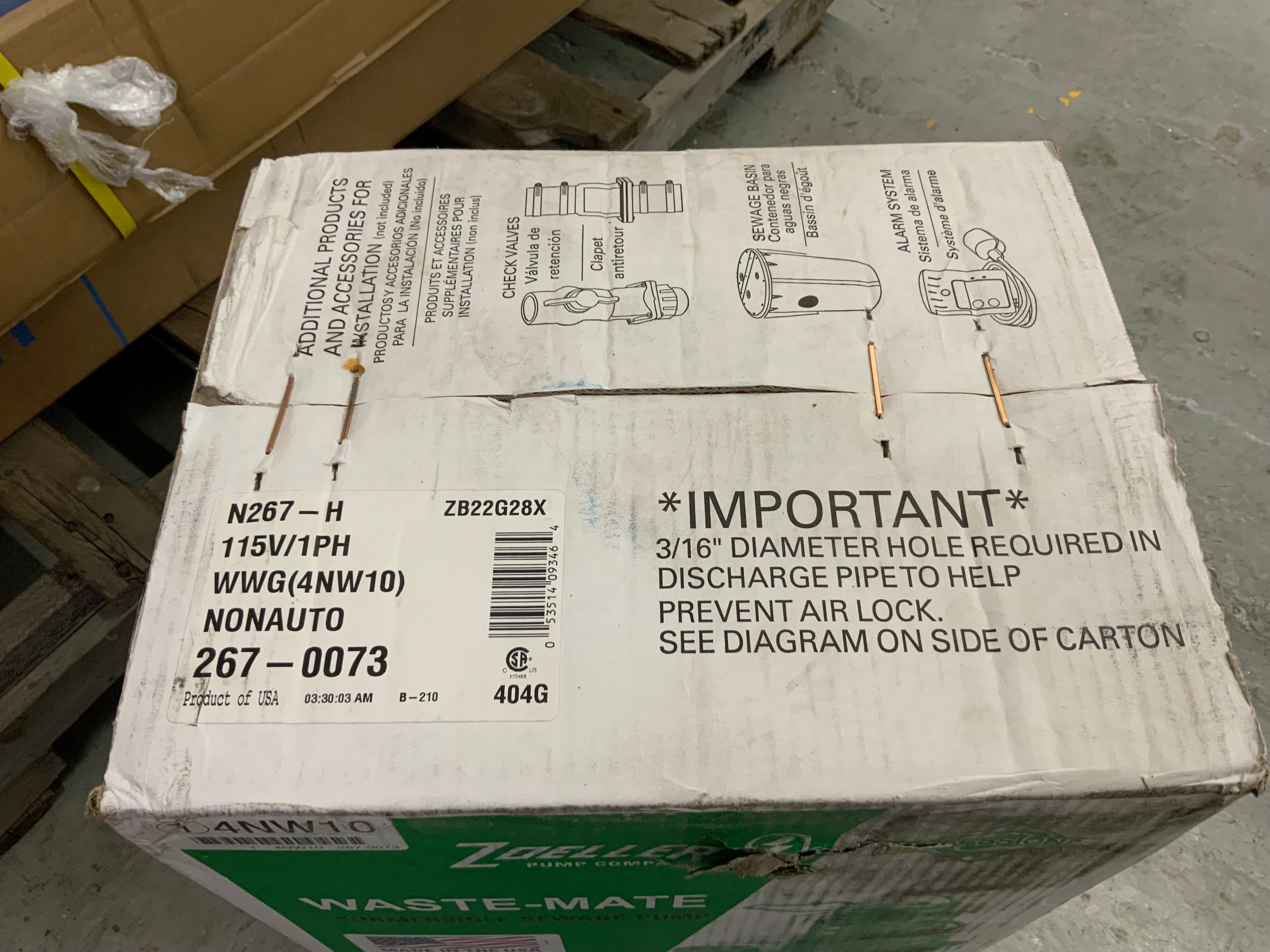 ZOELLER 1/2 HP,Sewage Ejector Pump,115VAC (267-0073) (8193074233582)