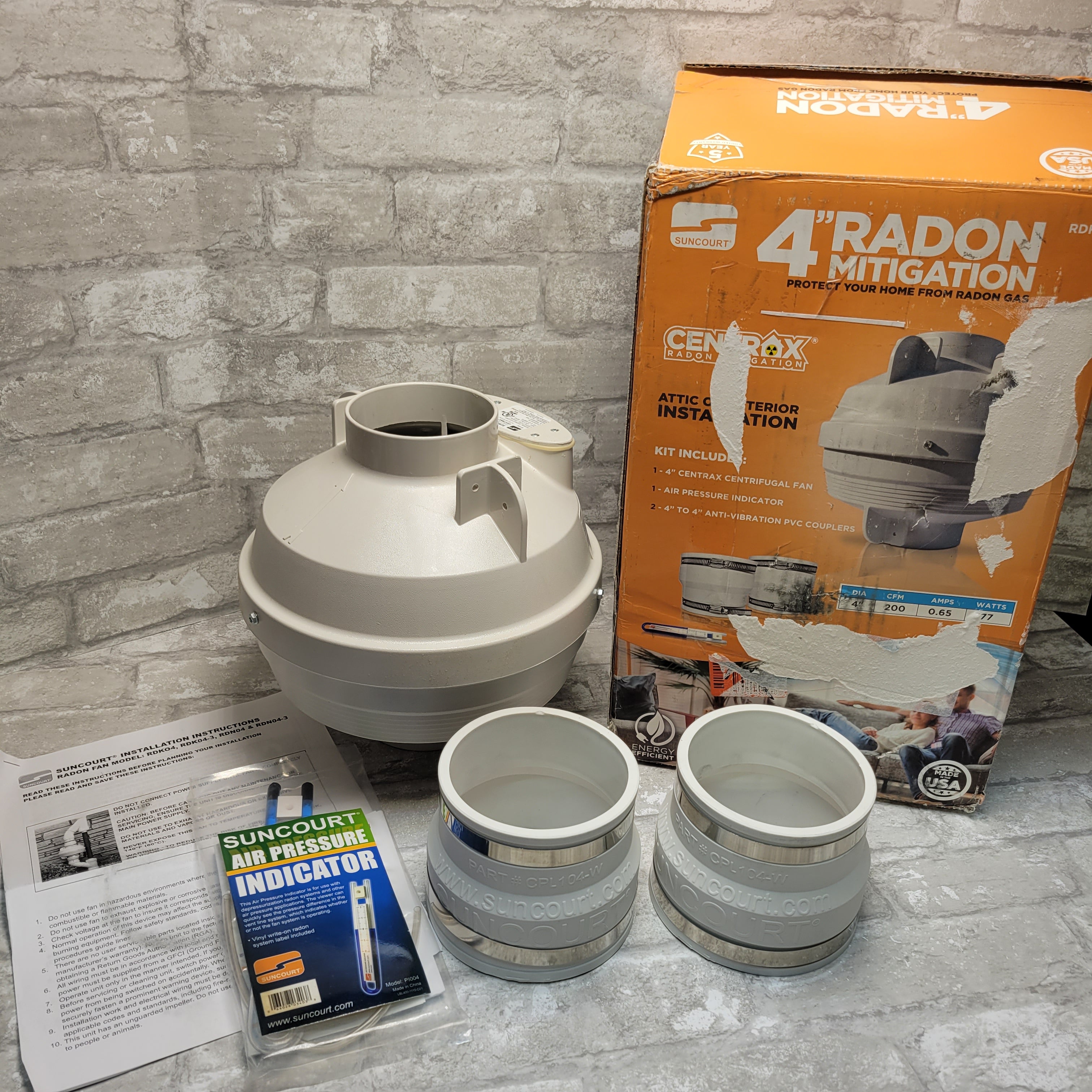 Suncourt Centrax RDK04 Radon Fan Mitigation Kit, White (7945753690350)