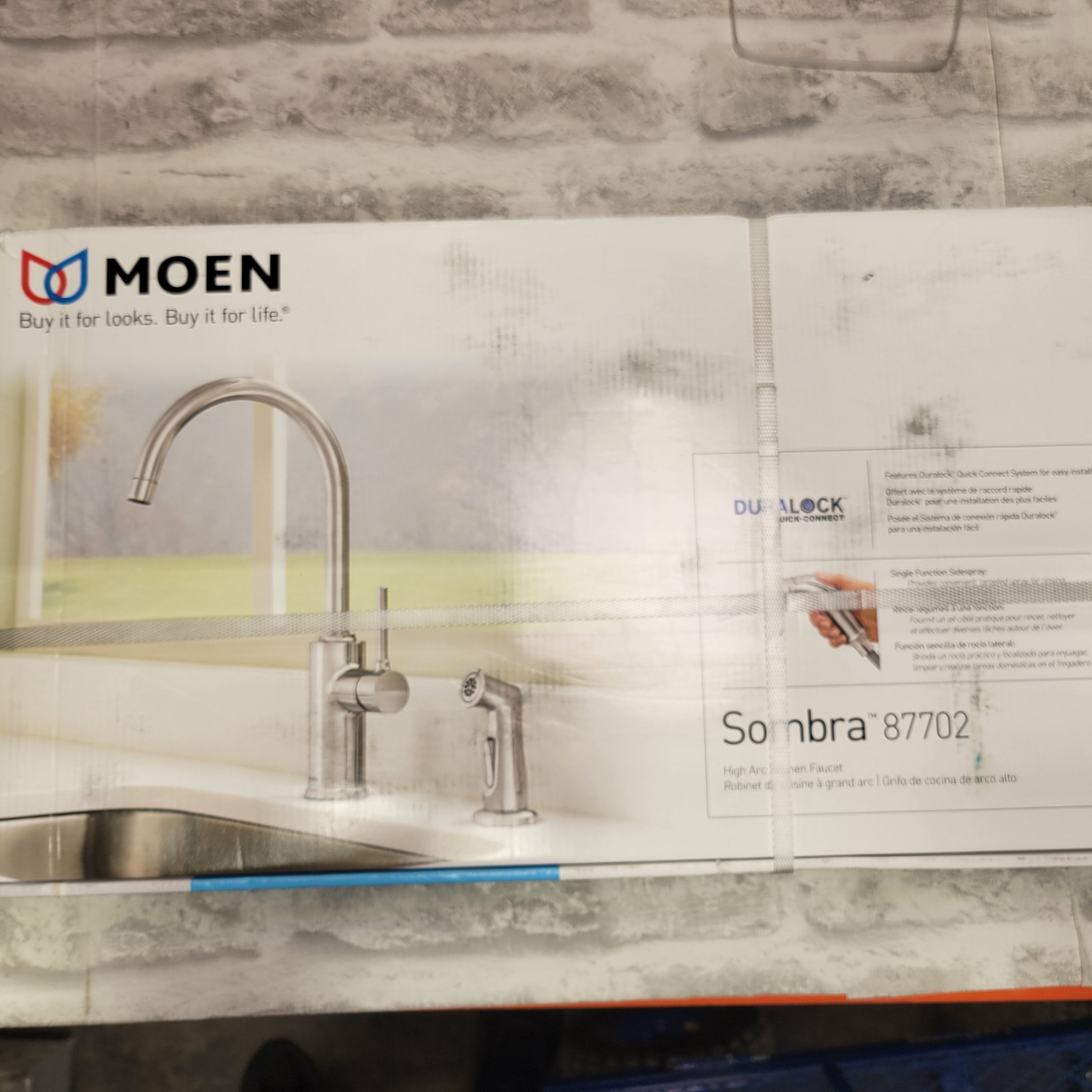 MOEN 87702 Sombra Single-Handle Standard Kitchen Faucet, Side Sprayer in Chrome (7645448929518)