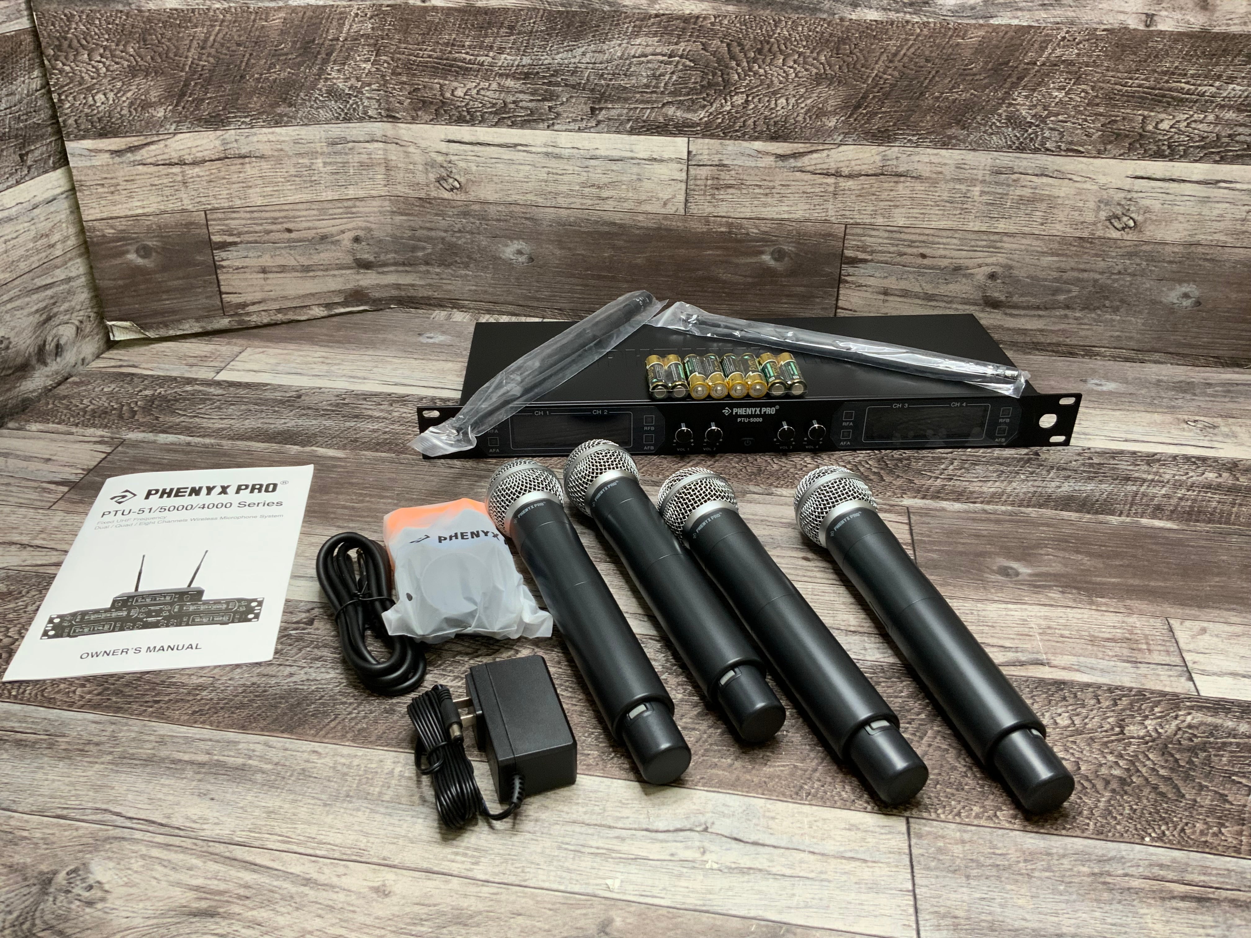 Phenyx Pro Wireless Microphone System, 4Channel UHF Wireless Mic (PTU