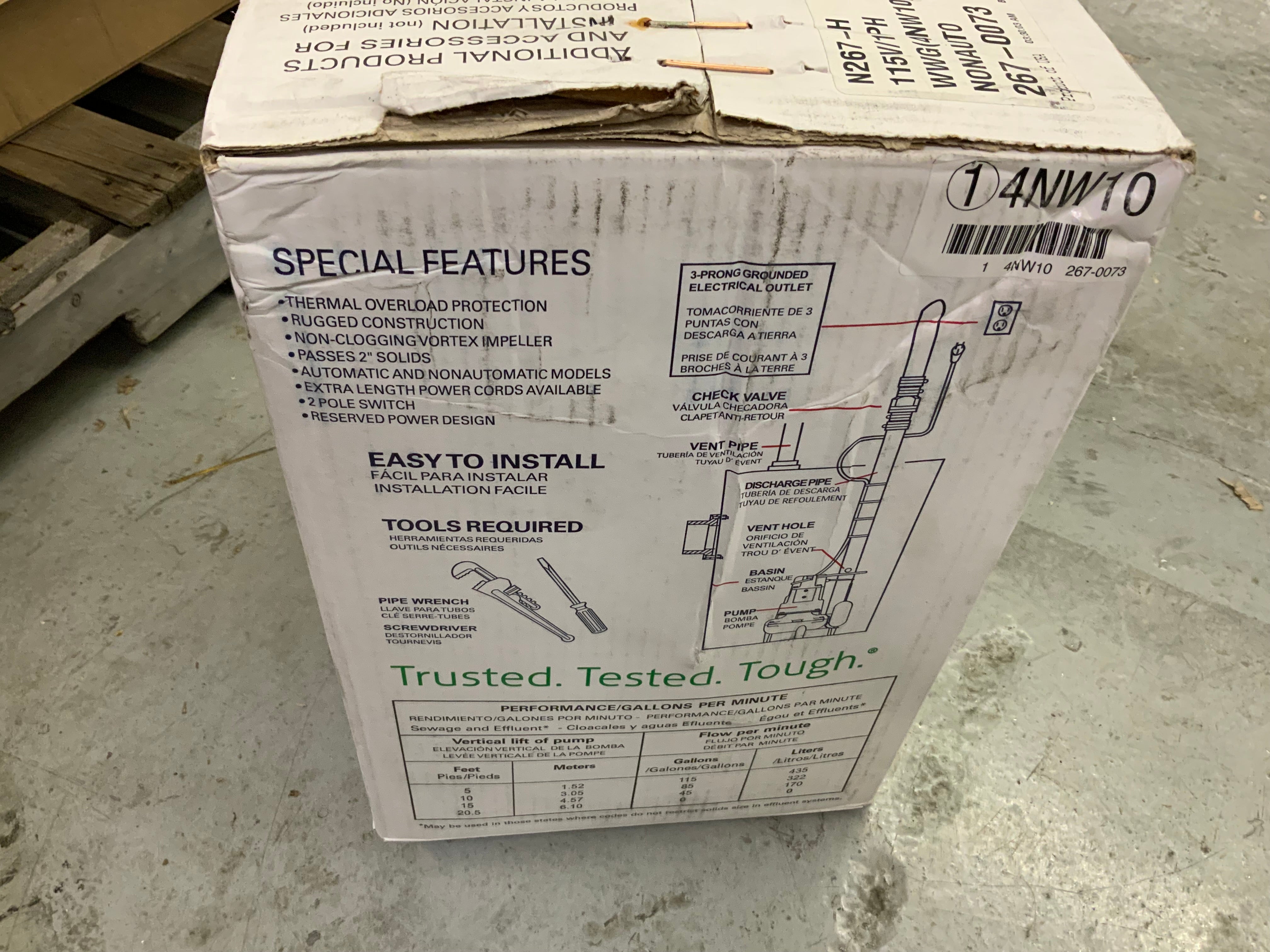 ZOELLER 1/2 HP,Sewage Ejector Pump,115VAC (267-0073) (8193074233582)