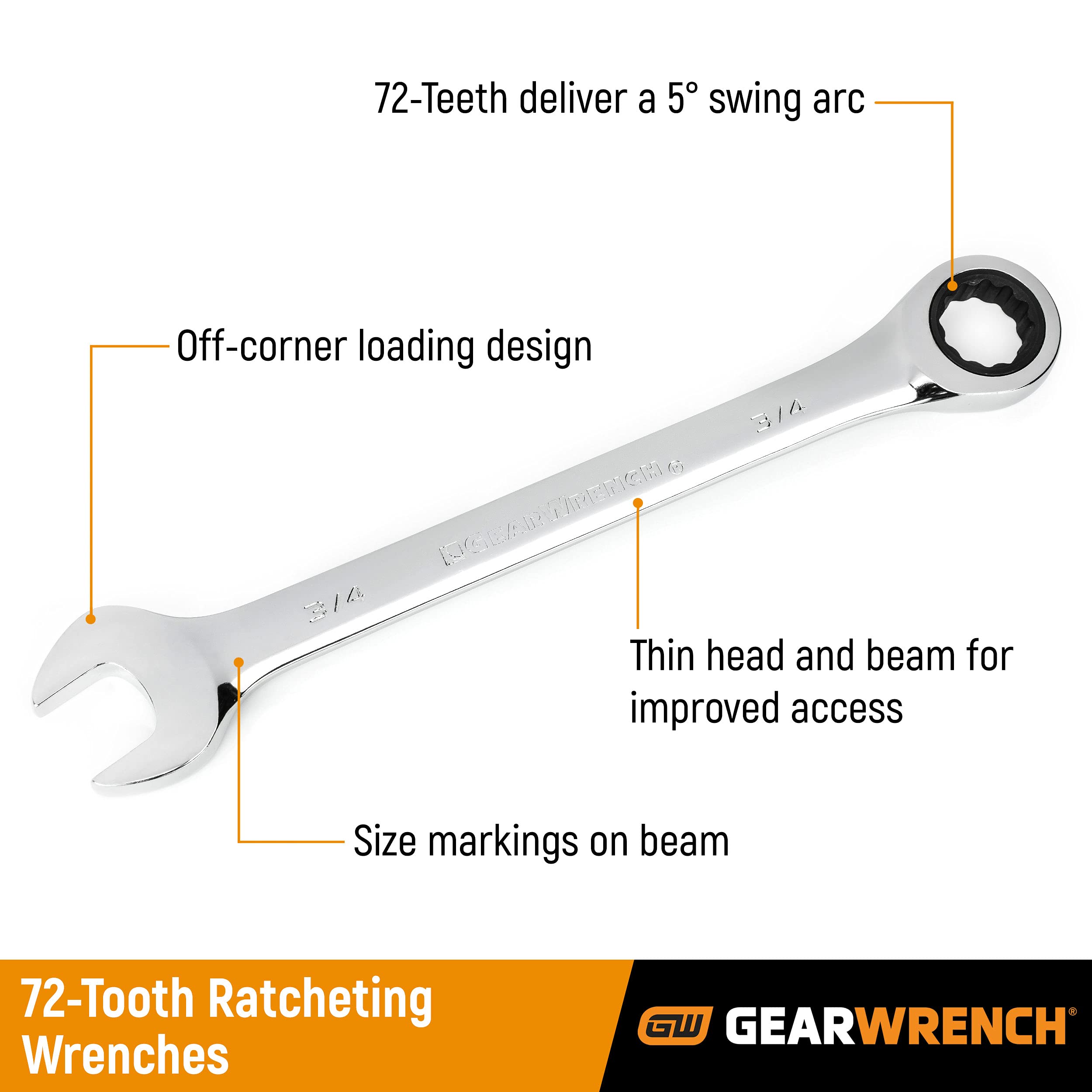 GEARWRENCH 5 Pc. 12 Pt. Ratcheting Combination Wrench Set, SAE - 93006 (8041923510510)
